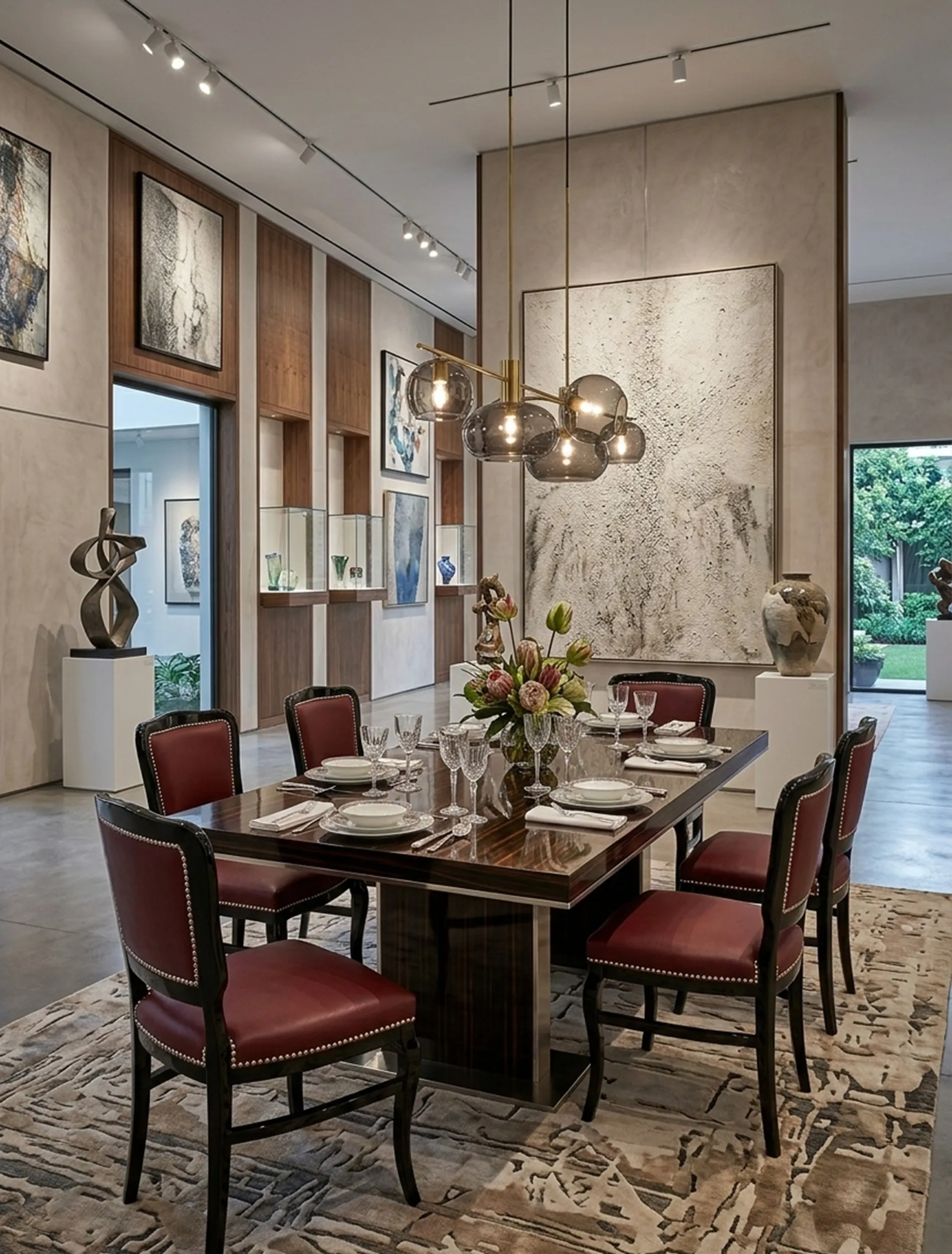 Seis sillas antiguas para restaurar en un entorno elegante con mesa bien decorada.