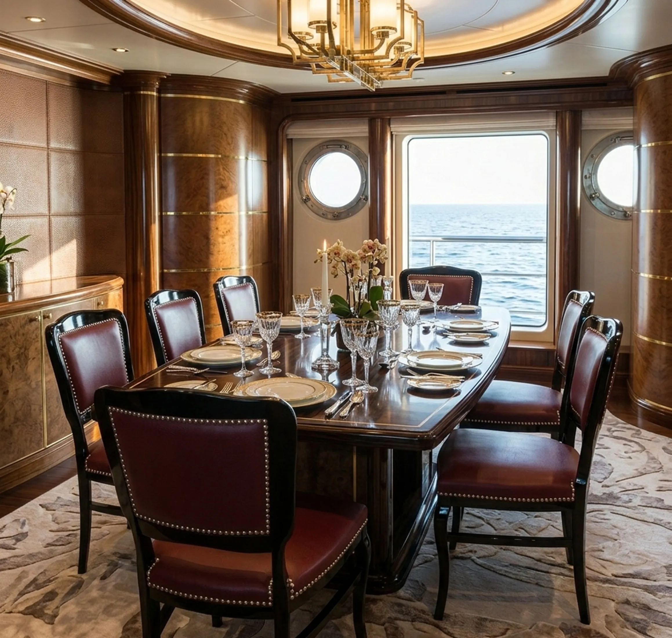 6 cadeiras antigas restauradas em uma sala de jantar elegante com decoração clássica