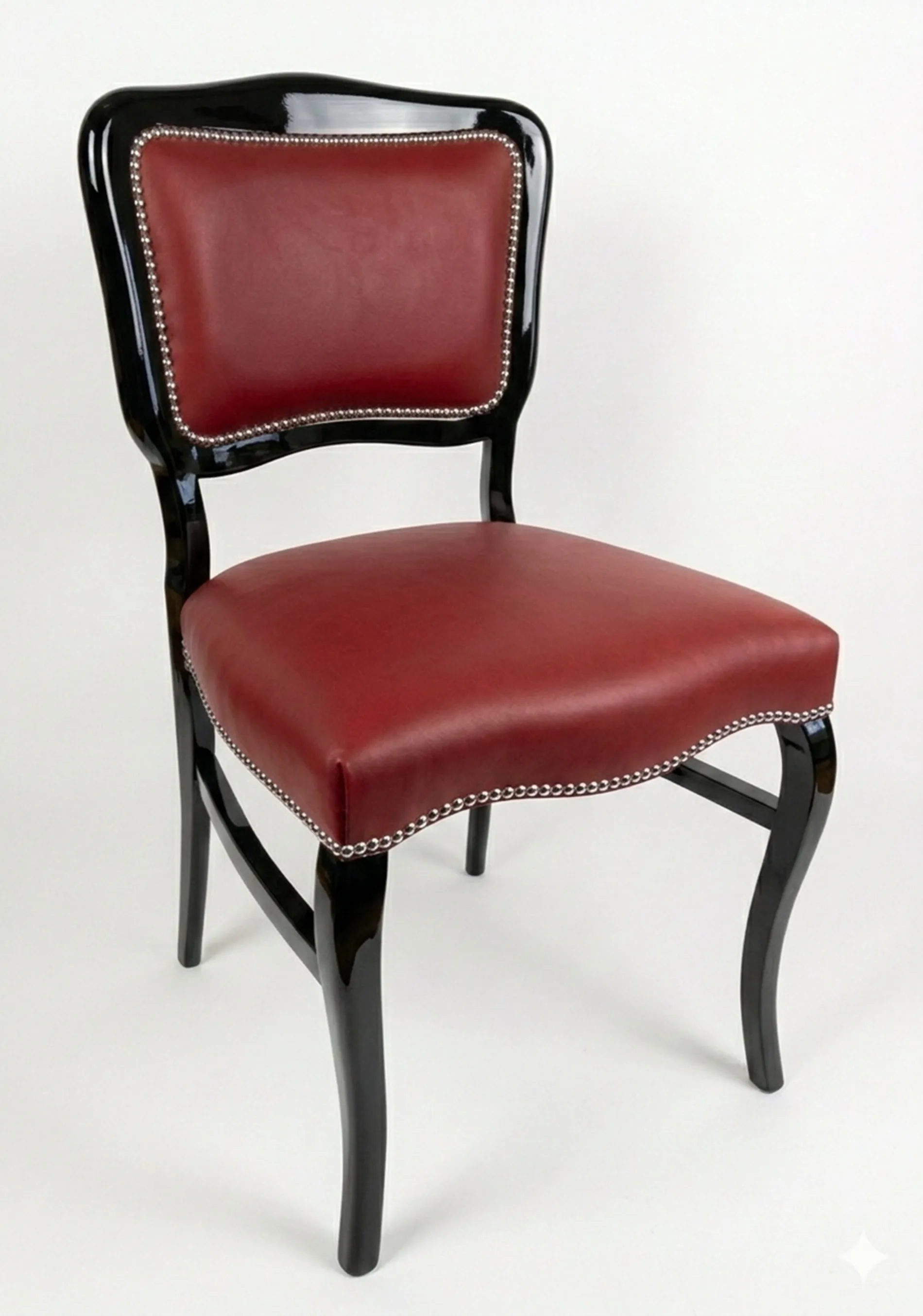 Six antique chairs to restore, featuring red upholstery and silver detailing. Perfect for a classic decor.
