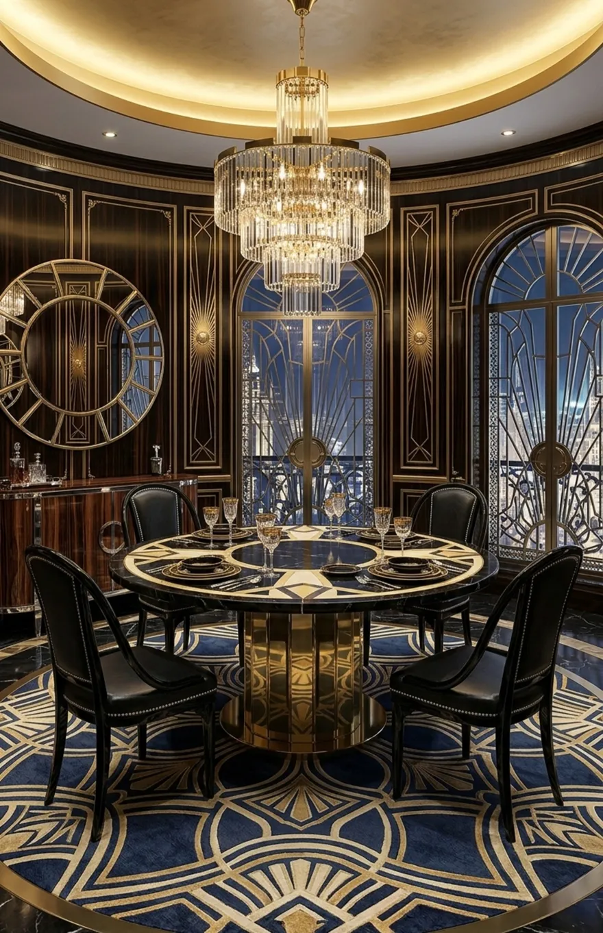 Quatro cadeiras thonet antigas em um ambiente elegante, diante de uma mesa redonda de vidro.