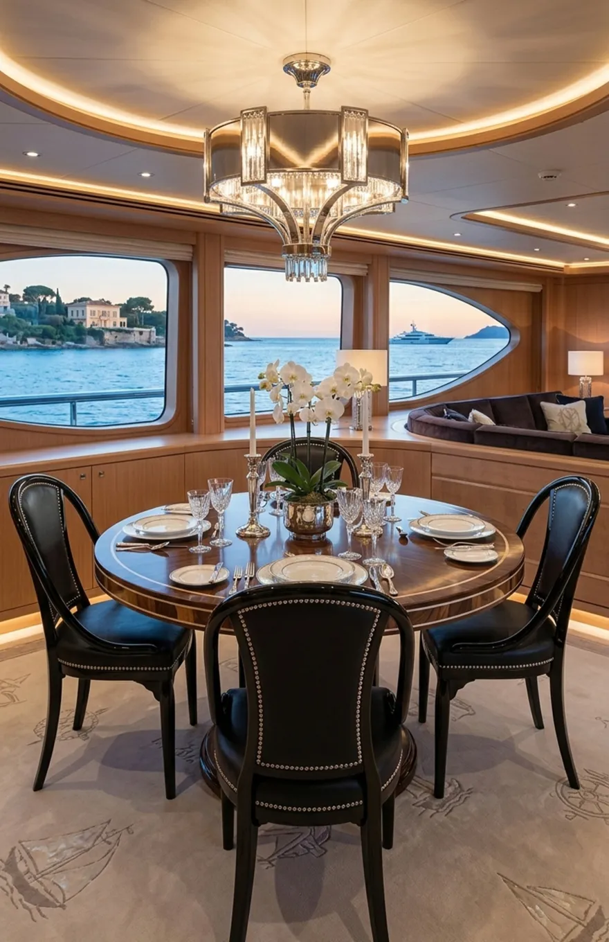 4 sillas thonet antiguas en un elegante comedor marino