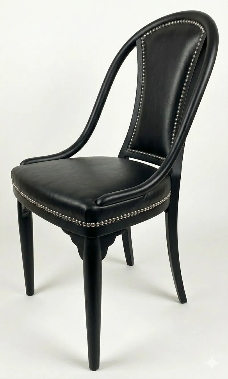 4 chaises anciennes thonet avec tissu noir et détails métalliques