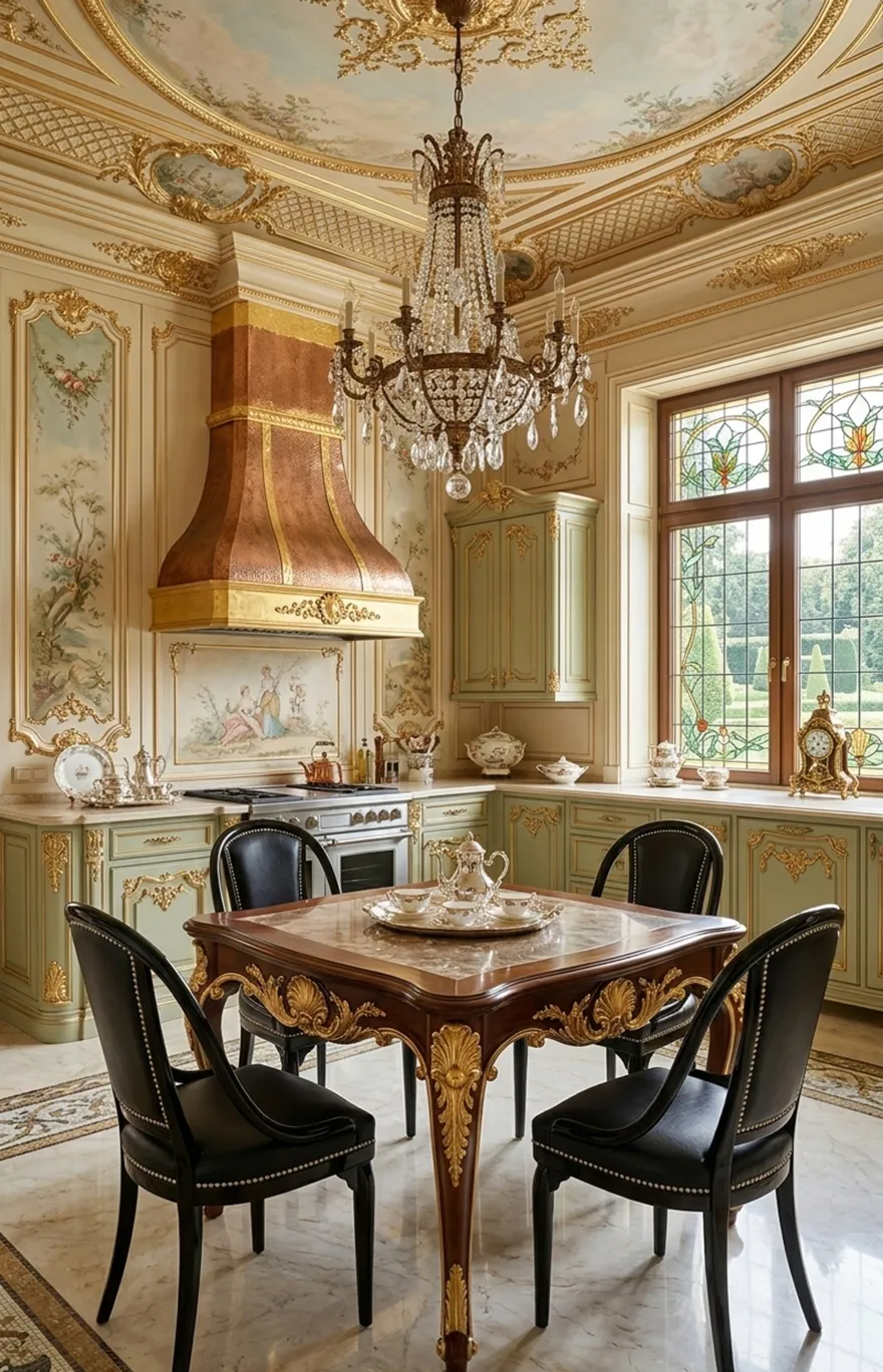 4 cadeiras thonet antigas em uma cozinha elegante