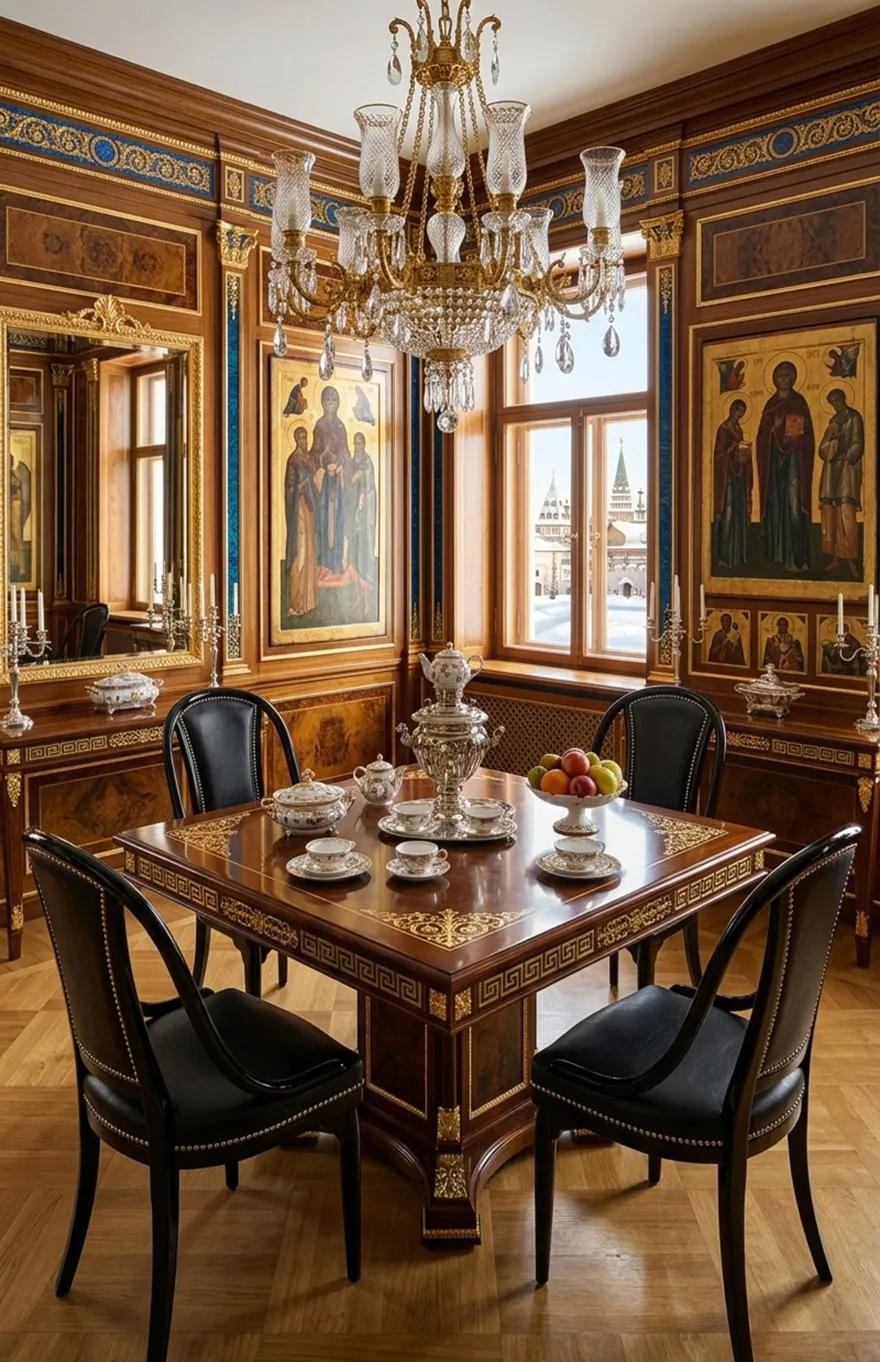 4 sillas antiguas thonet en un comedor elegante, decoradas para restaurar.