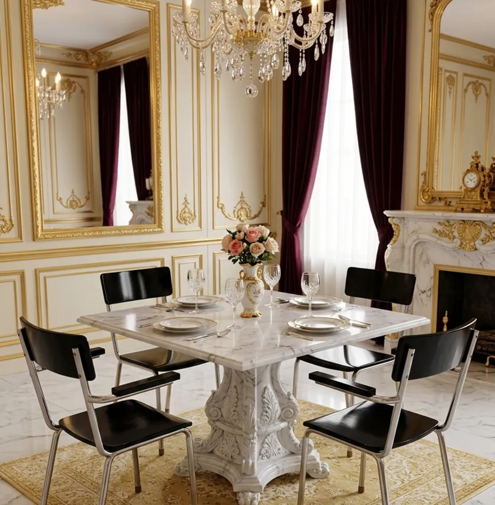 Set of 4 antique bauhaus chairs around an elegant table