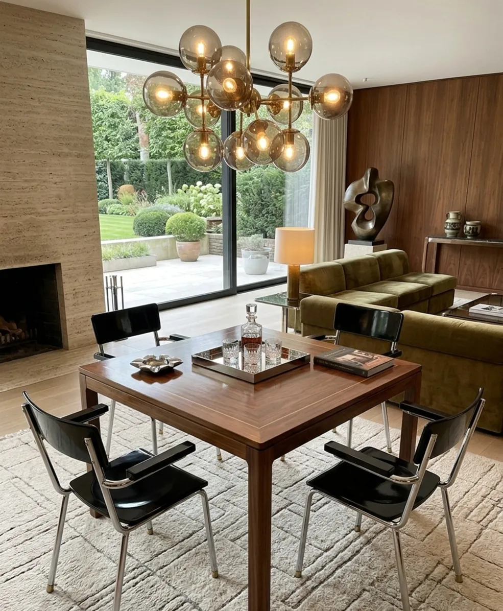 Cuatro sillas antiguas de diseño bauhaus en un interior moderno