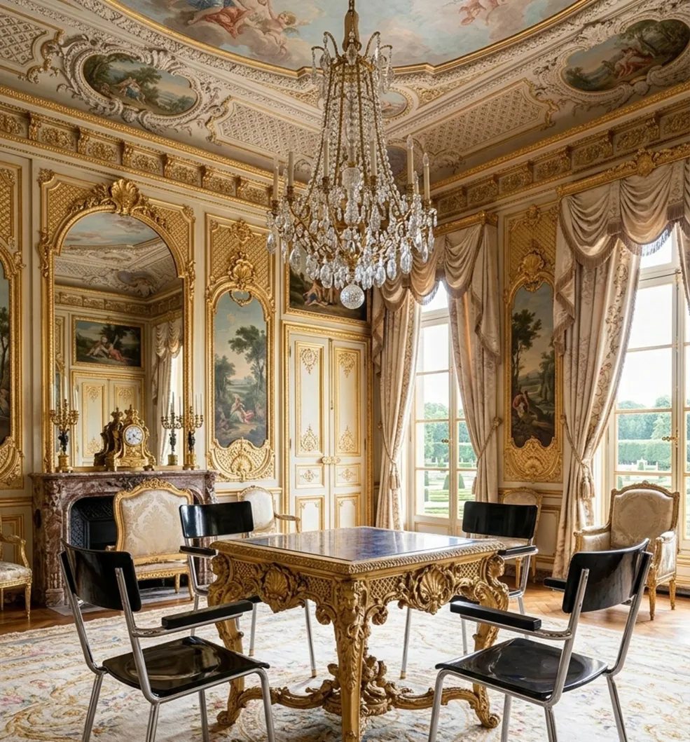 four antique bauhaus style chairs in a luxurious setting