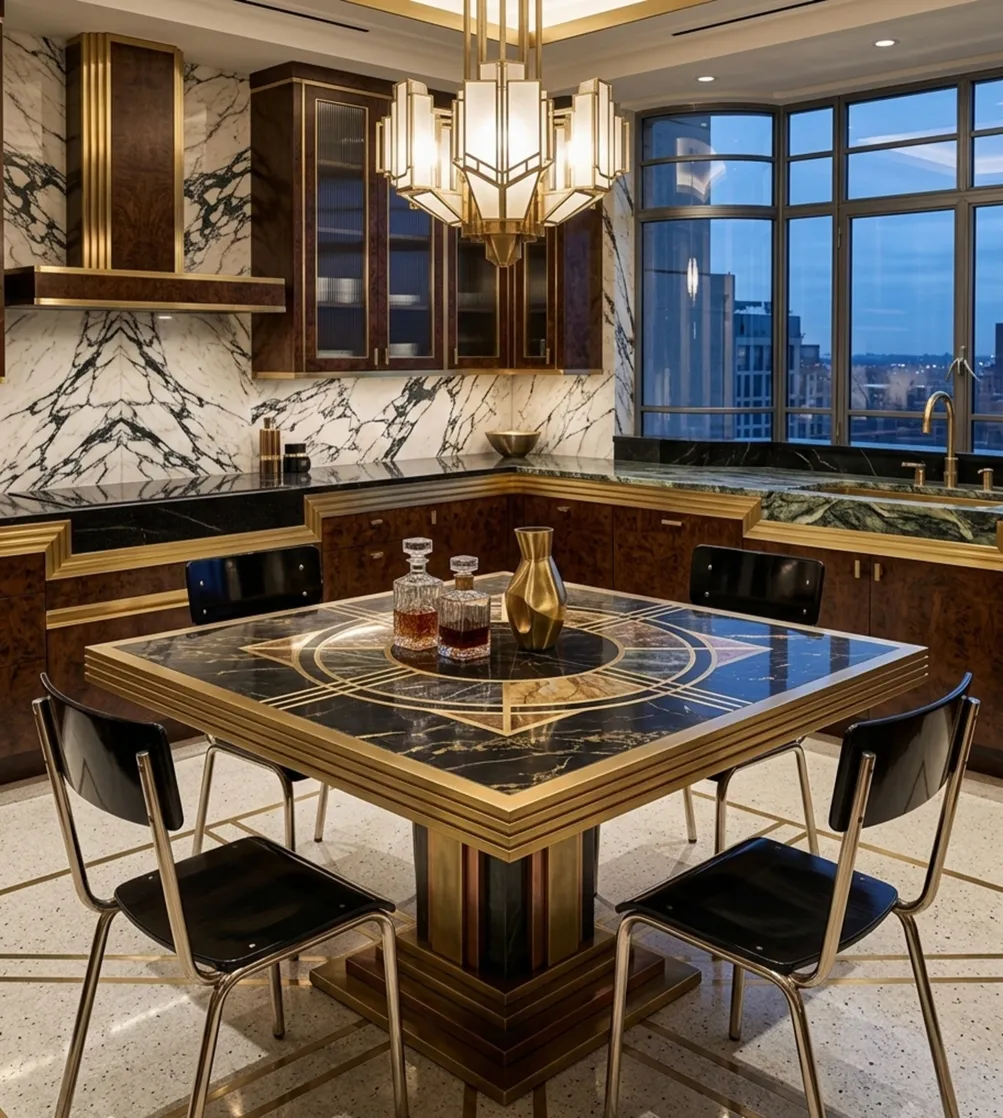 Four antique Bauhaus chairs in a modern kitchen