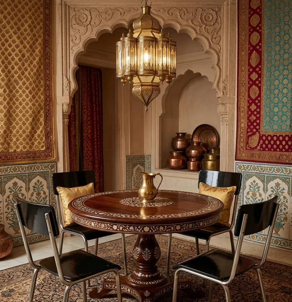 Four antique chairs in a decorated space