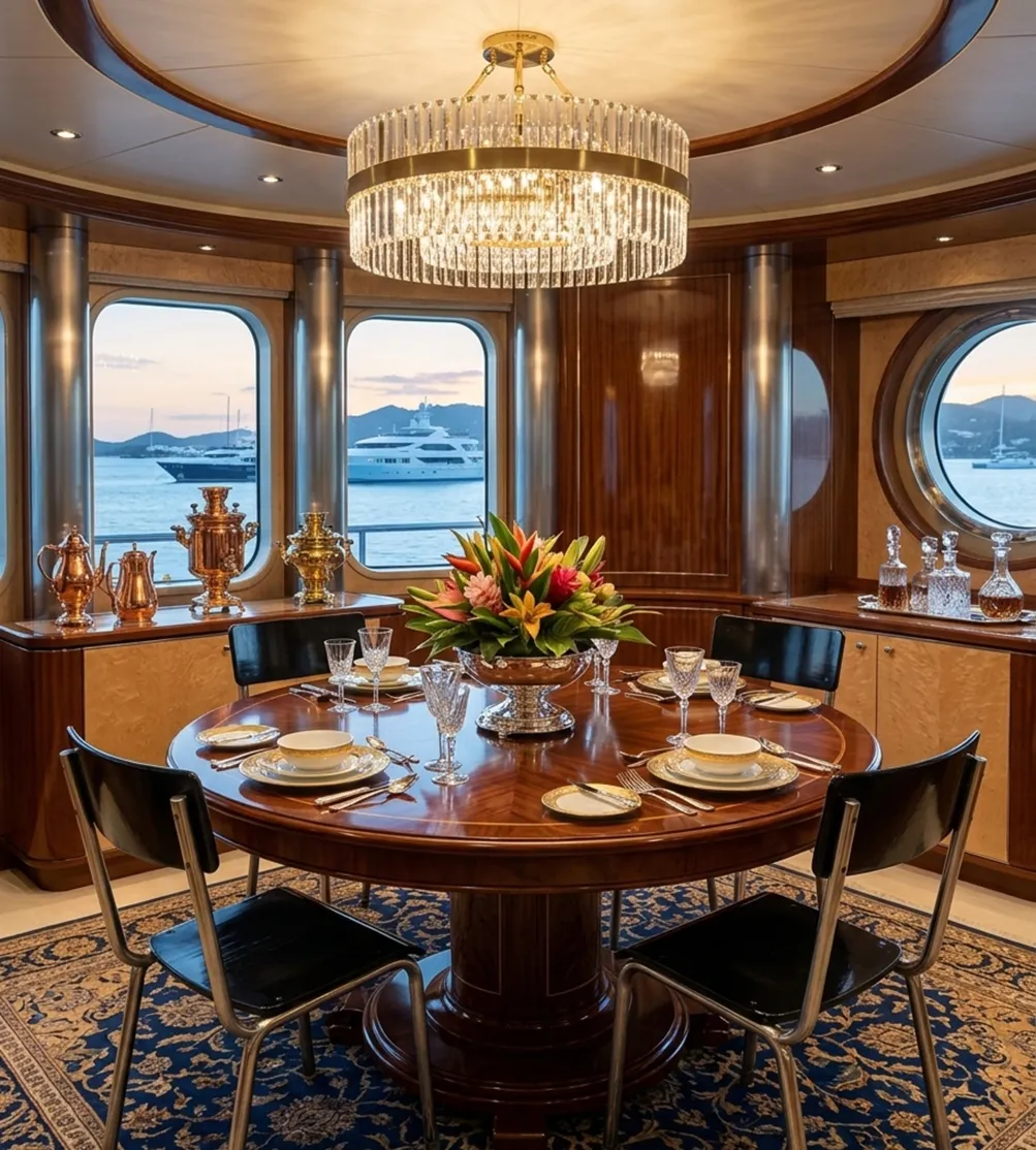 إطلالة على 4 كراسي قديمة حول طاولة في غرفة الطعام