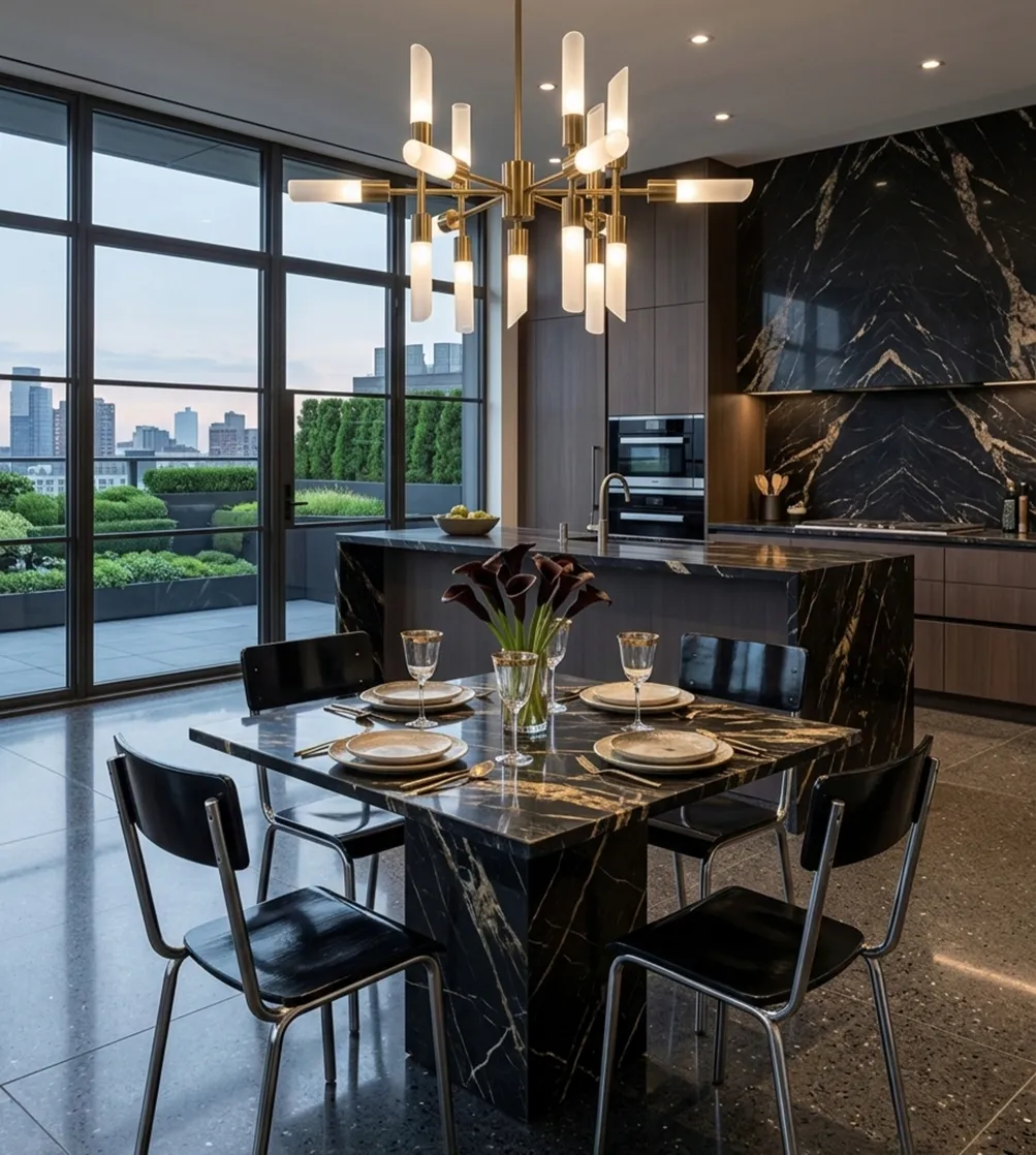 현대적인 환경에 있는 고전적인 바우하우스 의자 4개.