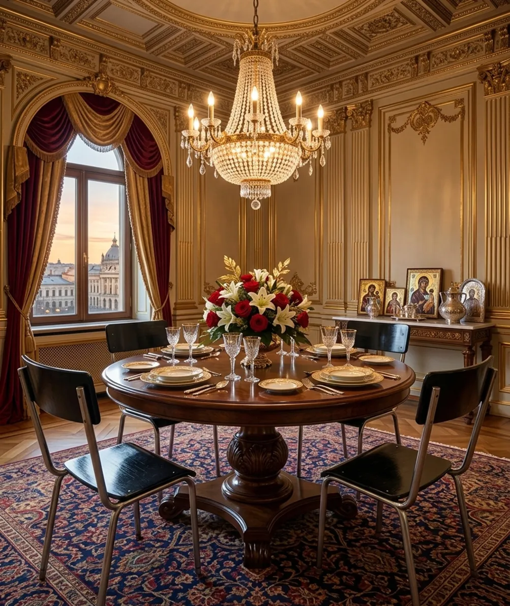 Four antique Bauhaus style chairs in an elegant dining room