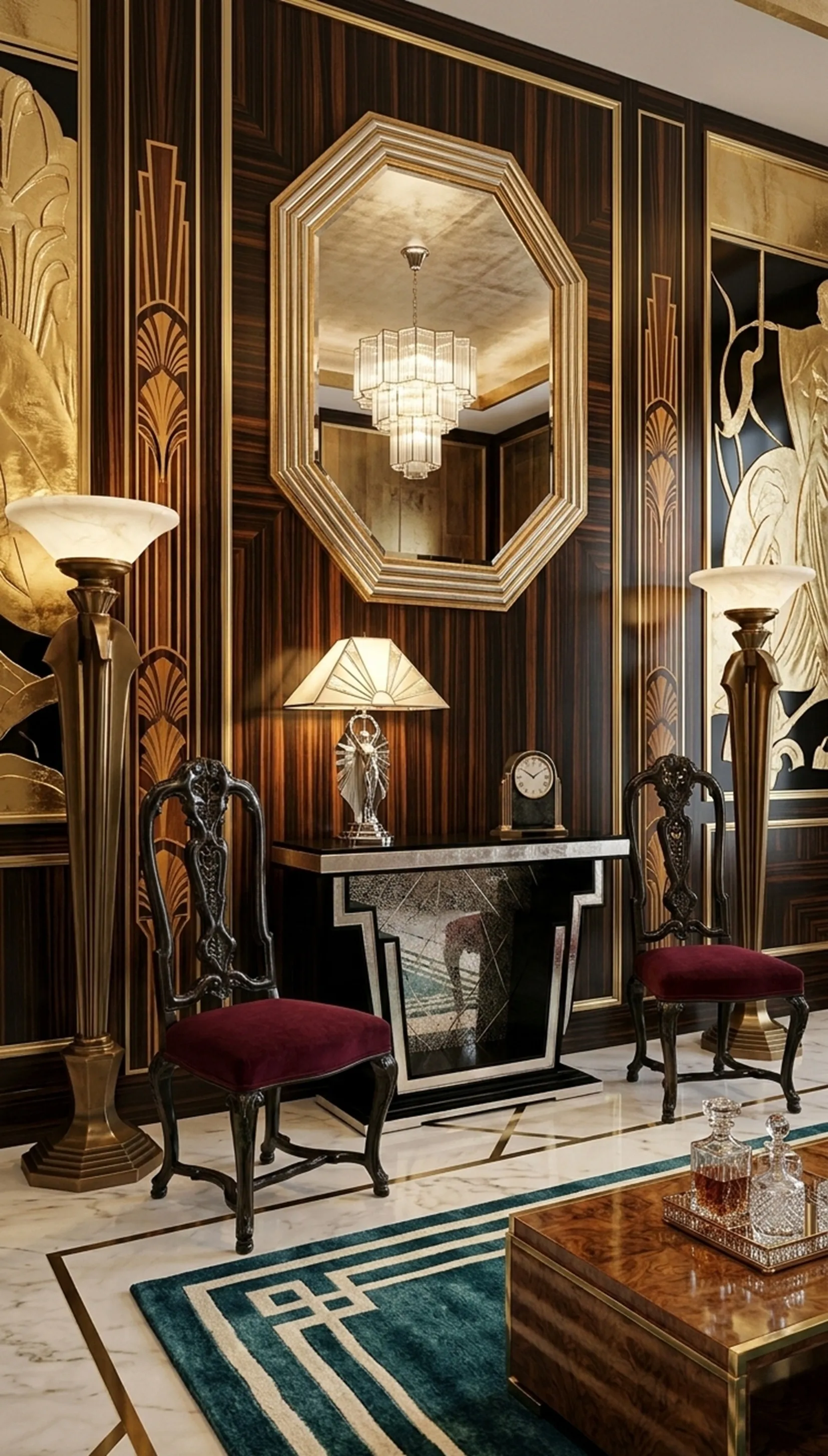 Two antique chairs with red velvet in an elegant setting