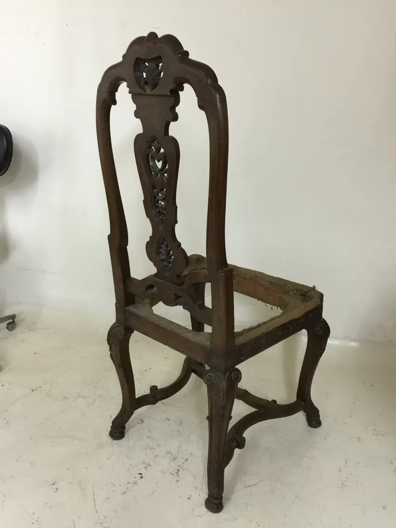 two antique chairs in poor condition, possible woodworking needed