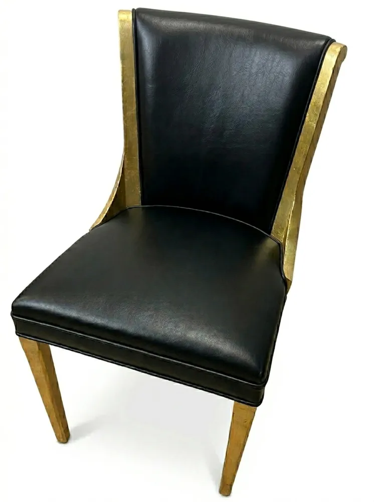 6 antike Stühle mit schwarzer Rückenlehne und goldenen Akzenten, Art Deco Stil