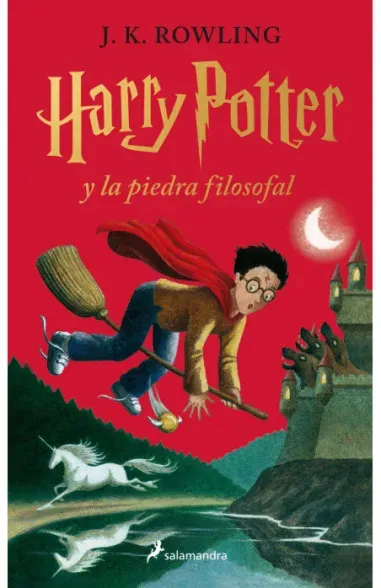 Libro antiguo de Harry Potter en fondo rojo y detalles mágicos