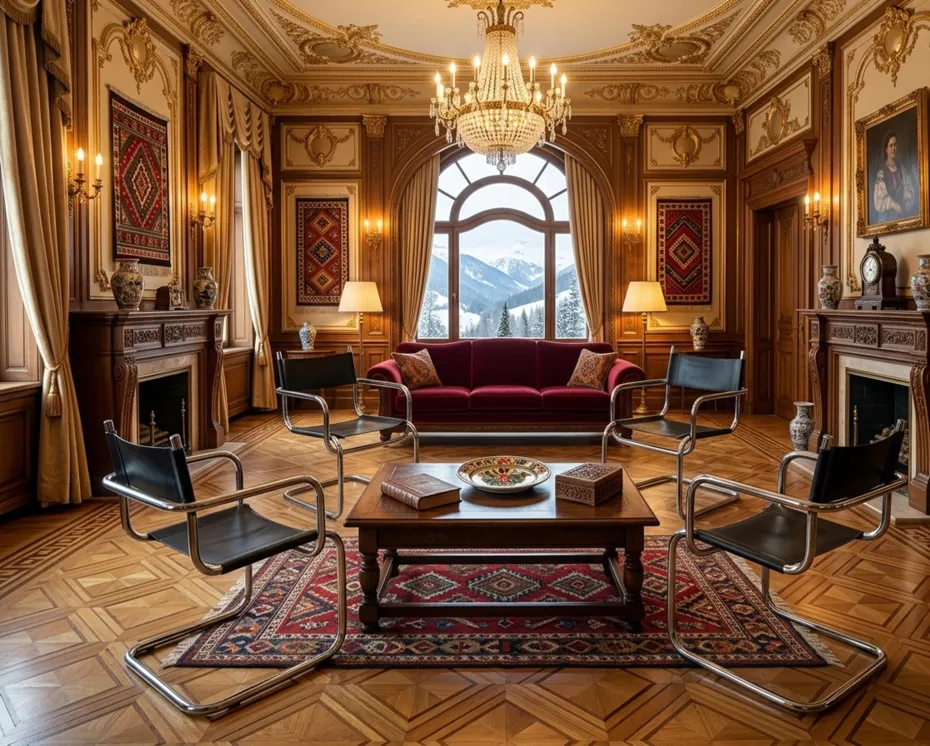 four antique chairs in an elegant living room