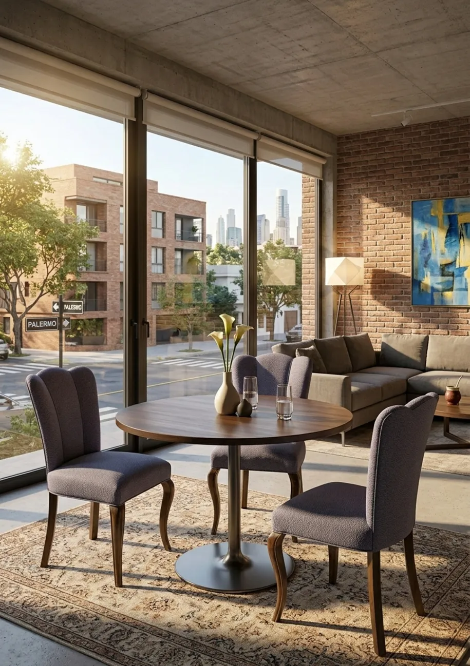 Set di tre sedie antiche in un ambiente accogliente.