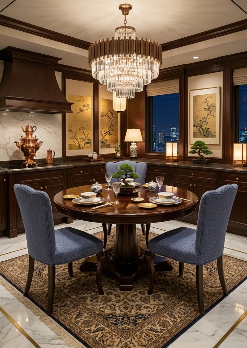 tres sillas antiguas en comedor elegante con decoración