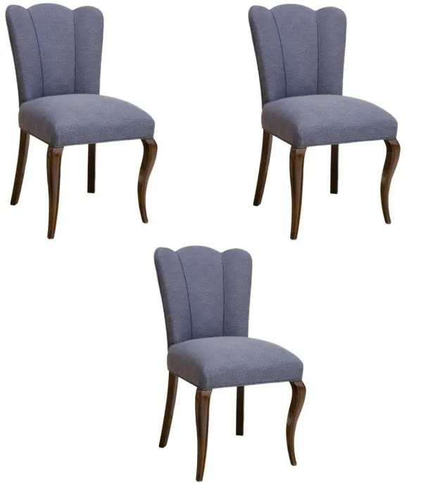 Set of 3 vintage chairs with art deco design ready for restoration in a plain background.