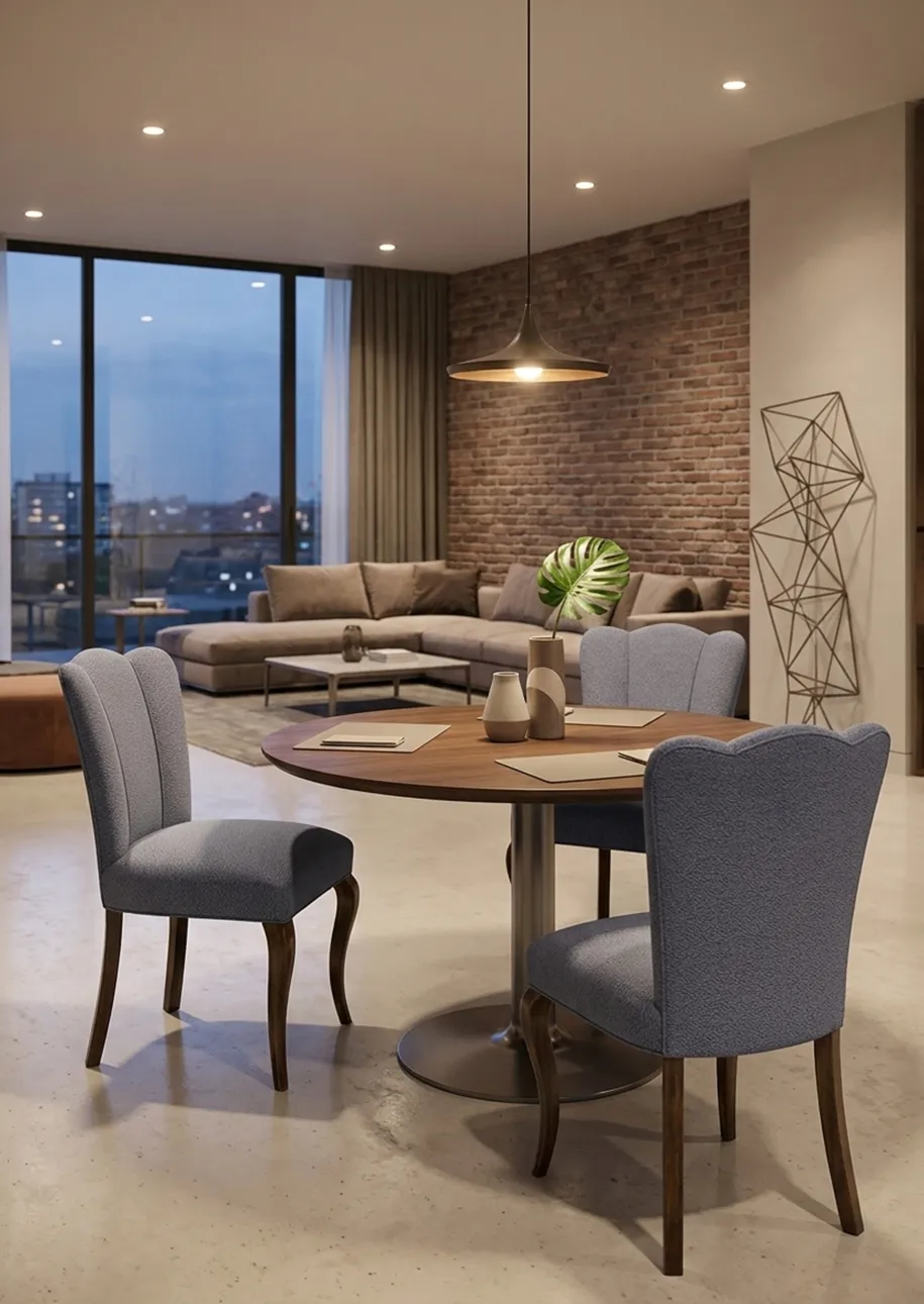 Three antique chairs with a sleek design in a modern setting.