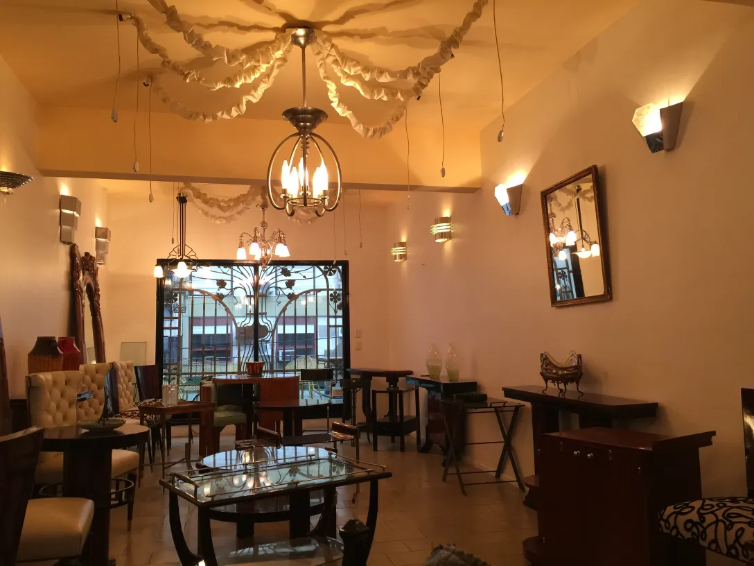 Antique hanging lamp in a stylish setting, Art Deco.