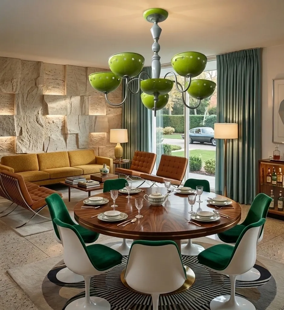 lámpara de techo antigua de color verde en una sala moderna