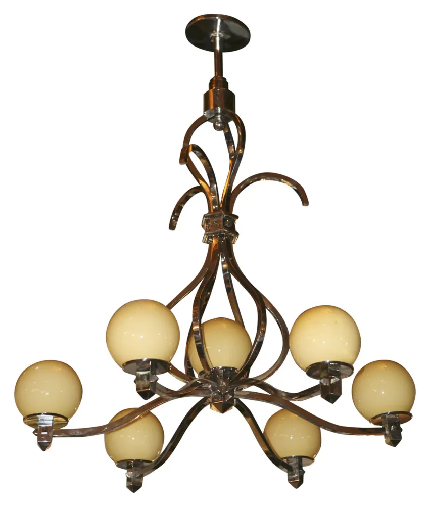 Lampada a sospensione antica in stile Art Deco con sfere chiare