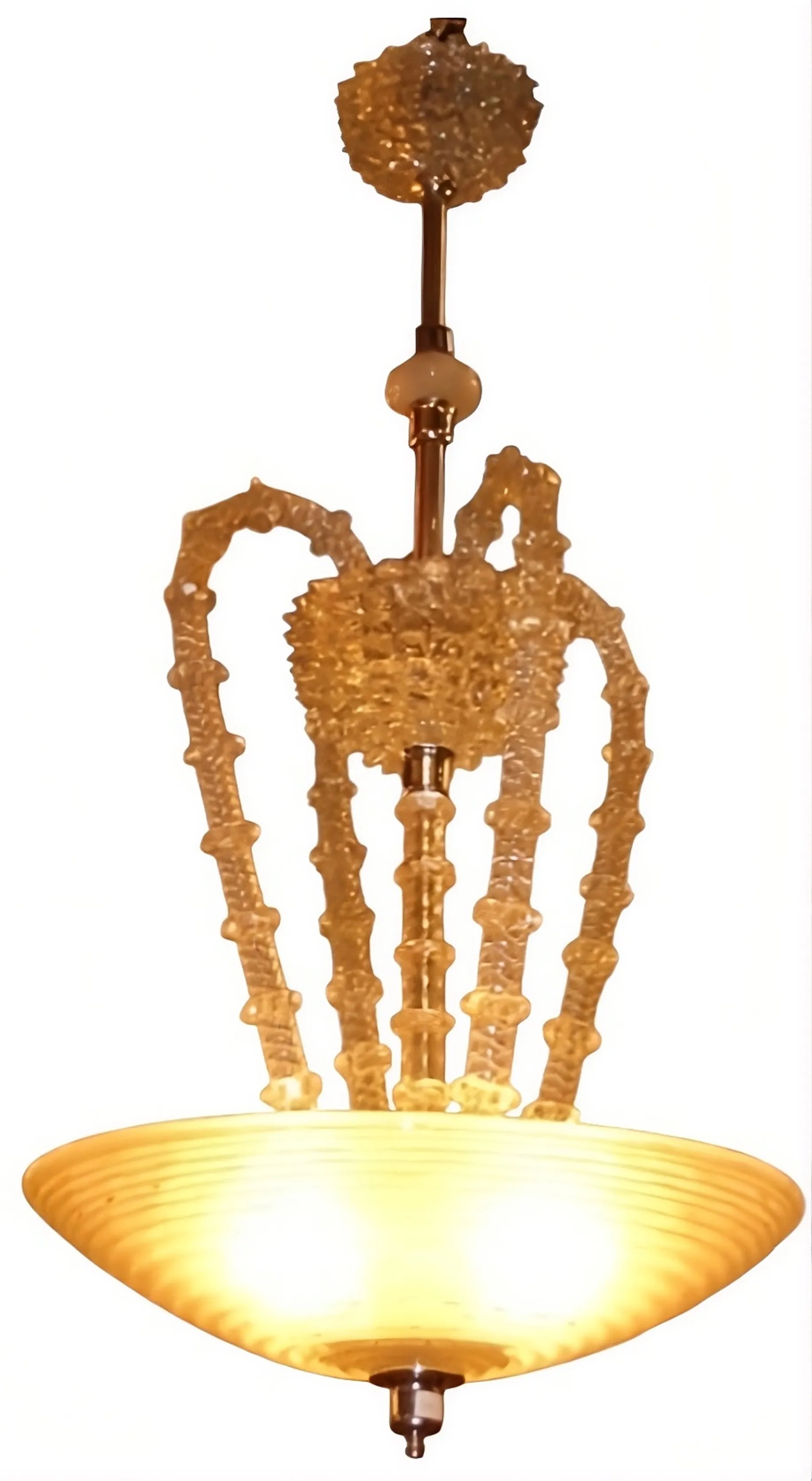 Antique hanging lamp featuring decorative details and warm light