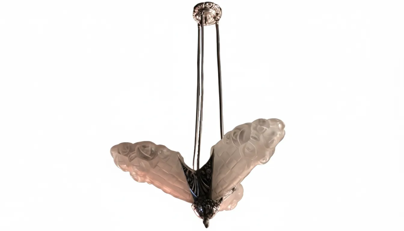 Antique hanging lamp with butterfly design, bright atmosphere