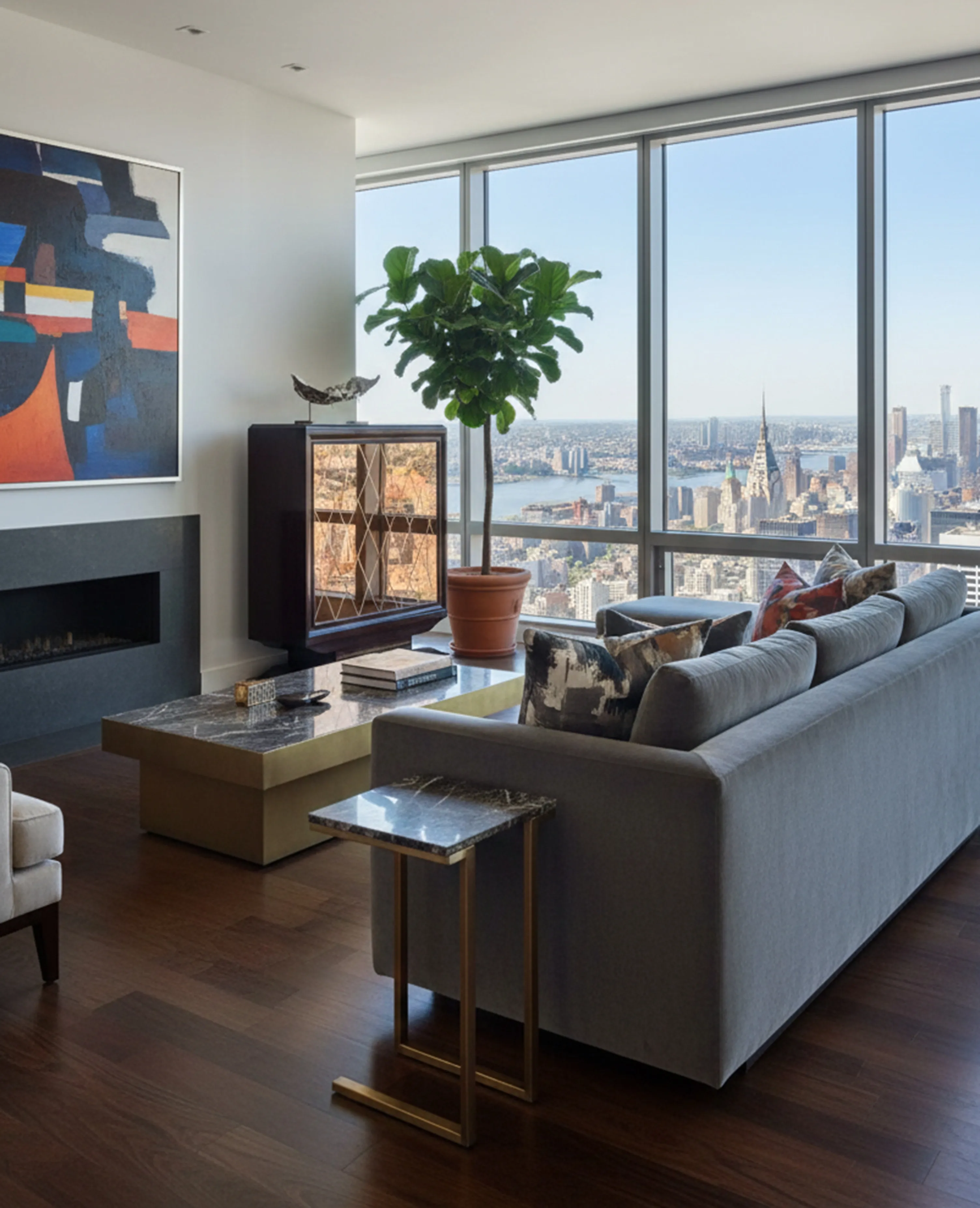 거실의 시각적 세부 사항이 있는 고전적인 바