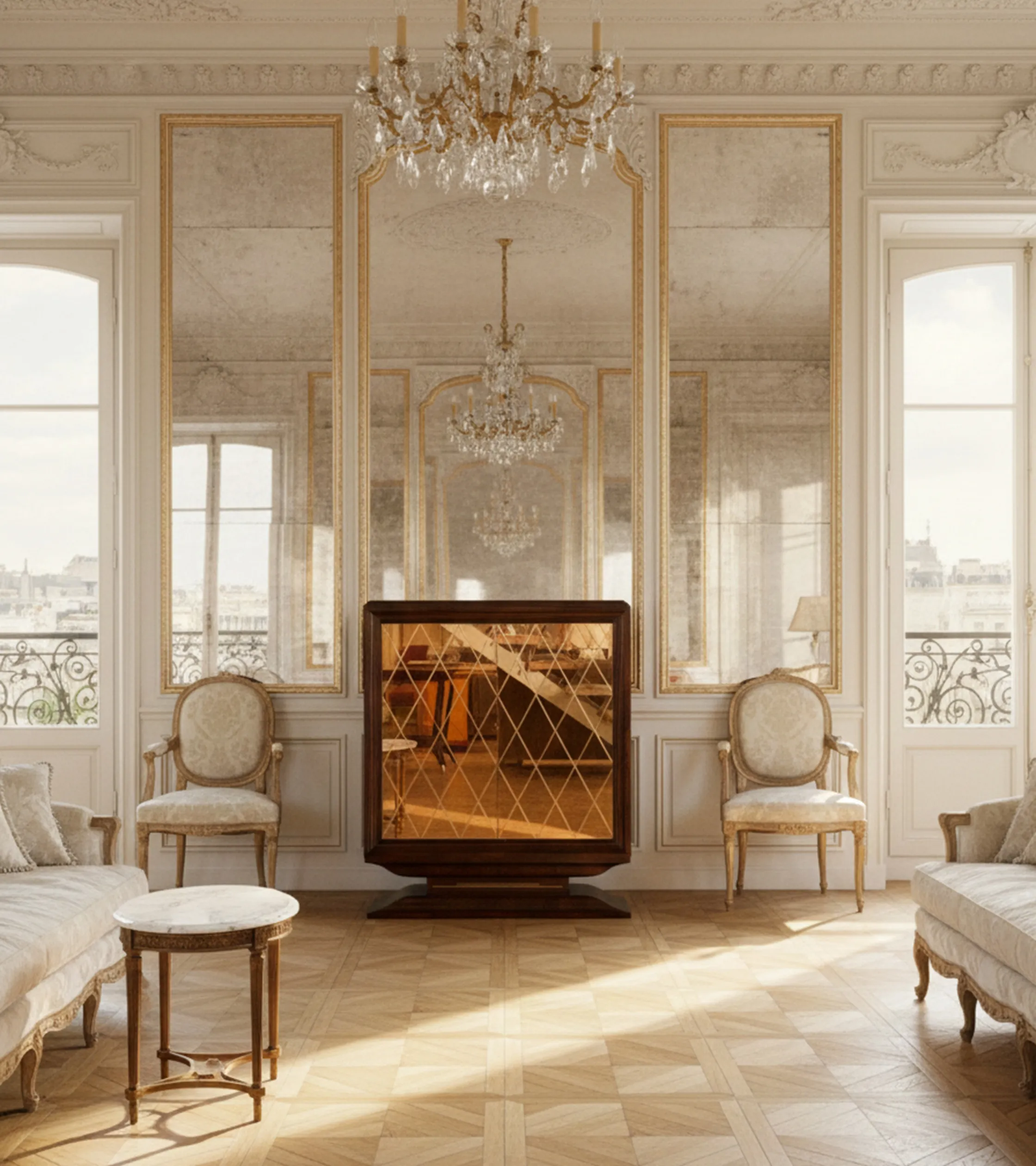 Antique bar in a classic living room, featuring elegant details