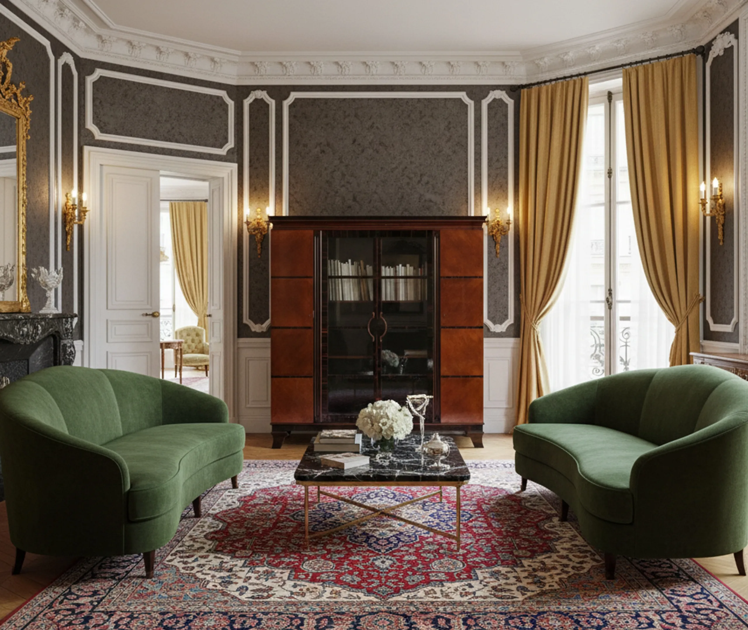 Estante de livros antigo em um ambiente elegante