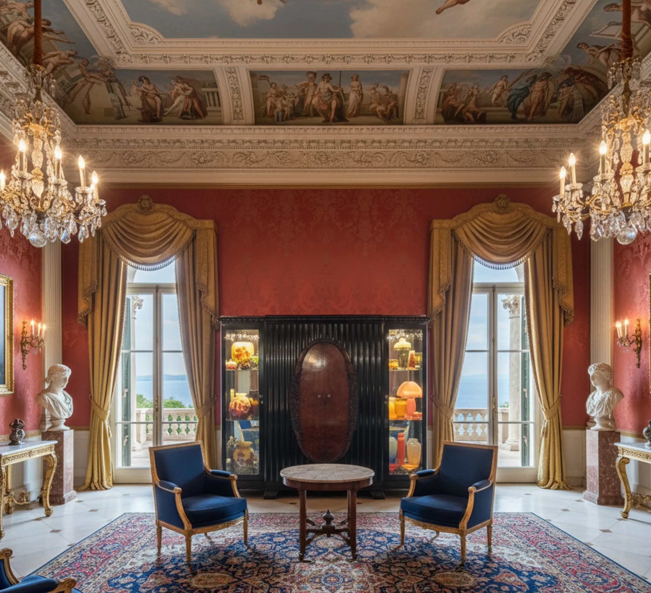 antique display cabinet with decorative details in an elegant room