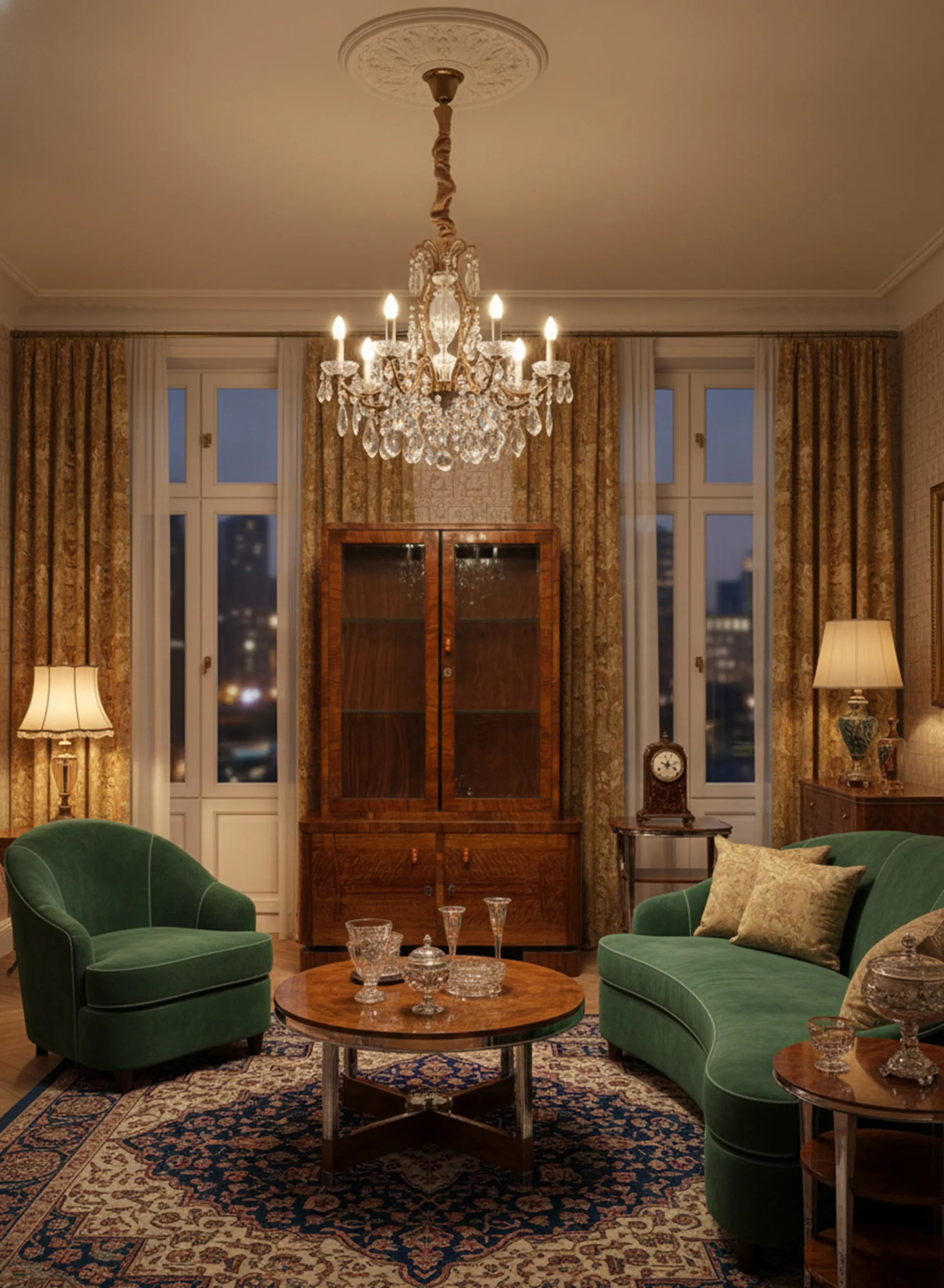 biblioteca antiga em uma sala elegante com decoração