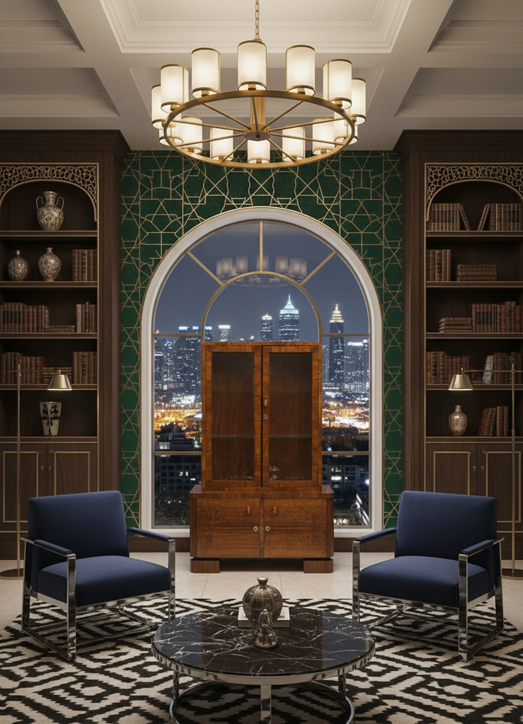 libreria antica con molti libri e oggetti decorativi