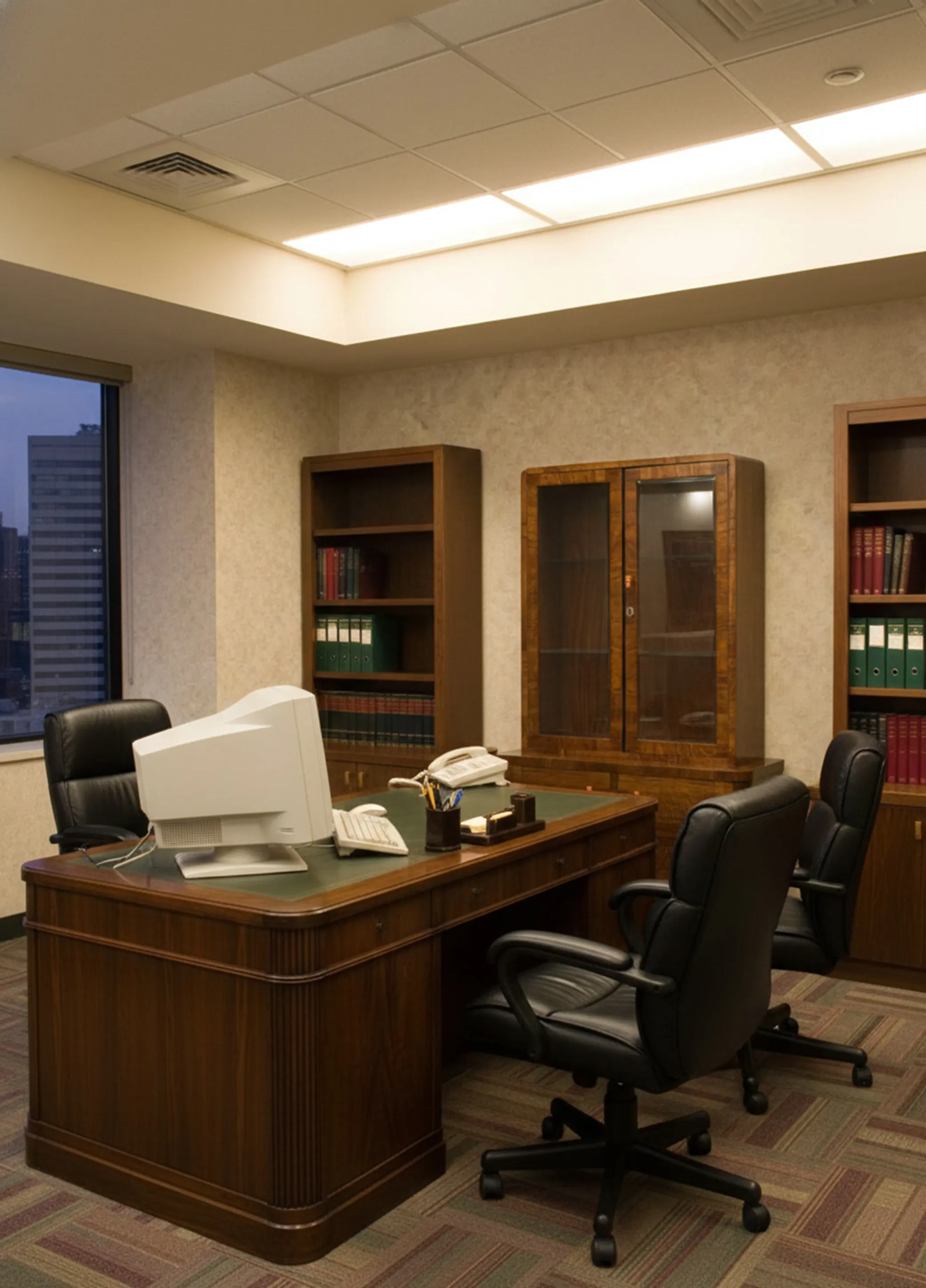 Antikes Bücherregal mit verschiedenen Regalen und Büchern, Büroumgebung