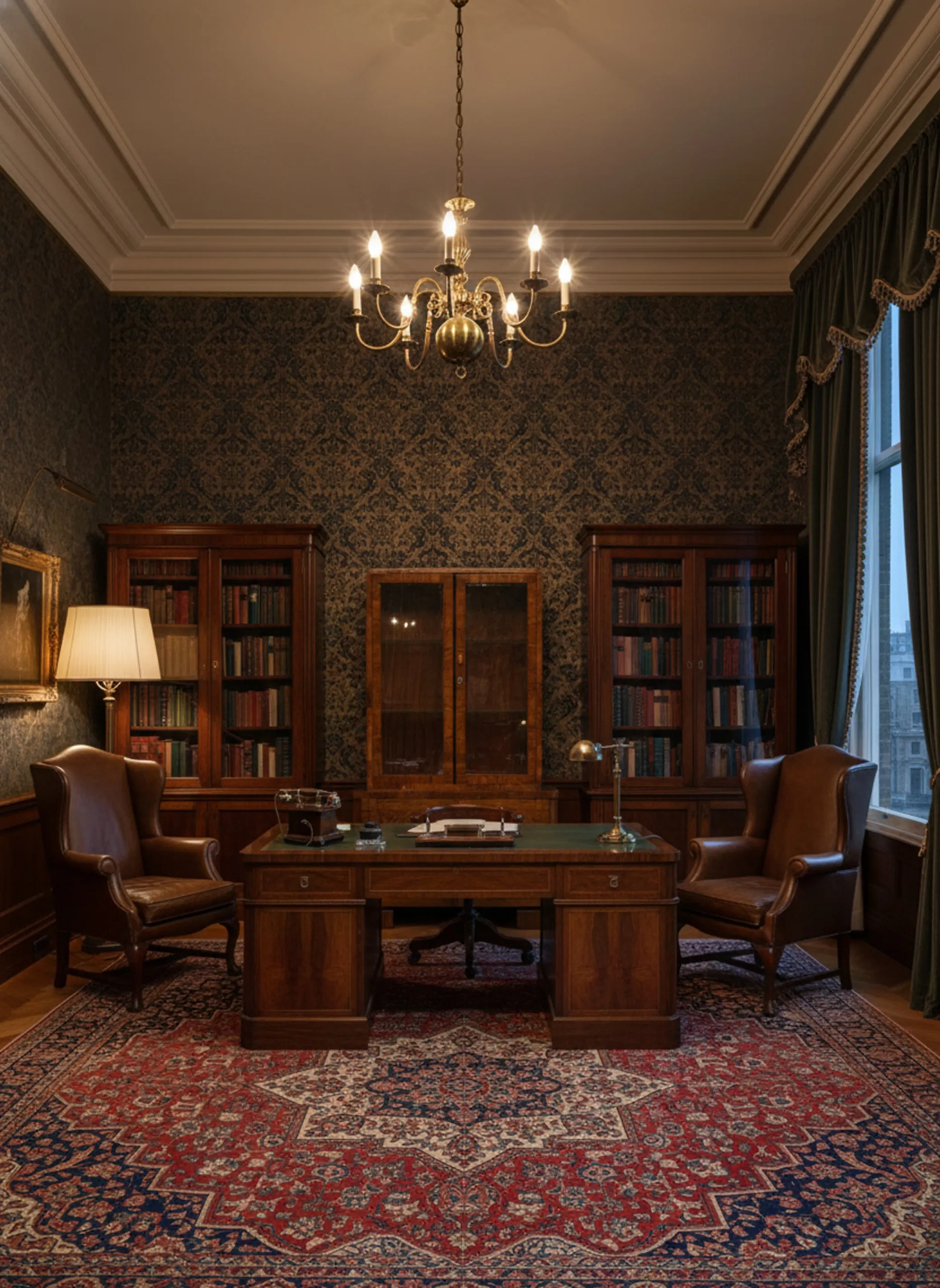 अलमारी प्राचीन वैभव के साथ पारंपरिक सजावट और जटिल विवरण