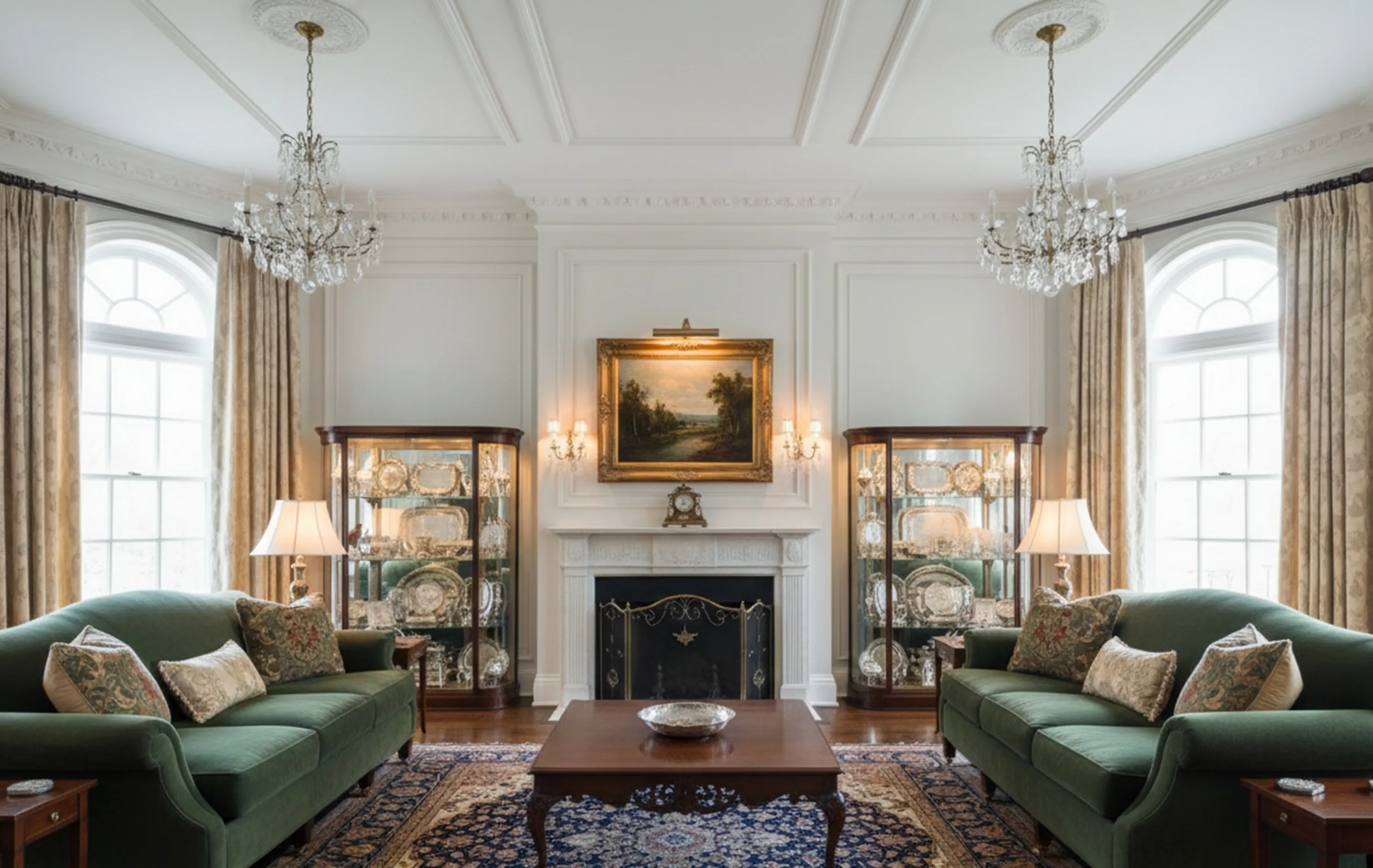 vista de 2 vitrinas antiguas con decoración elegante