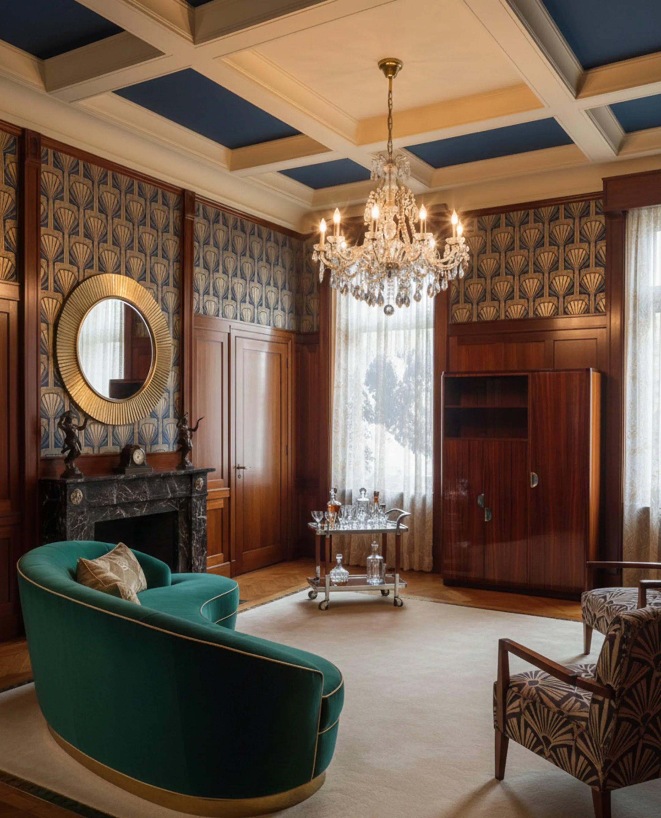 خزانة كتب قديمة في غرفة بأناقة