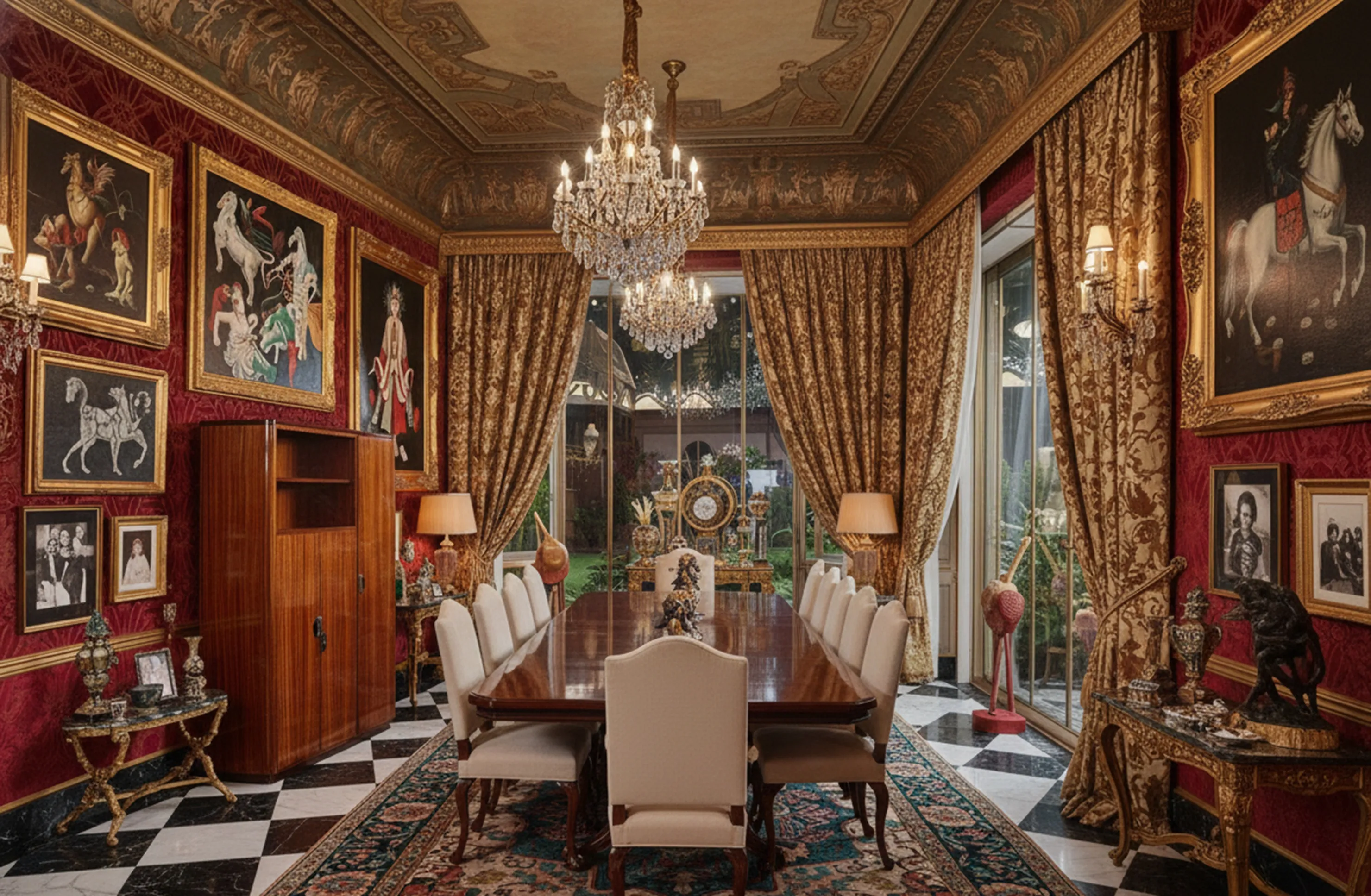 ancienne bibliothèque avec des portraits et une décoration élégante