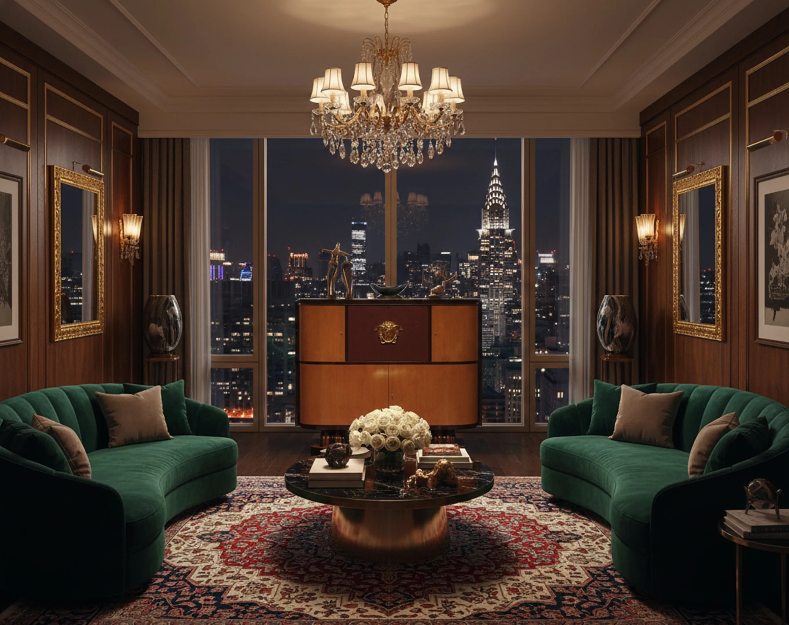 elegant antique bookcase with urban view