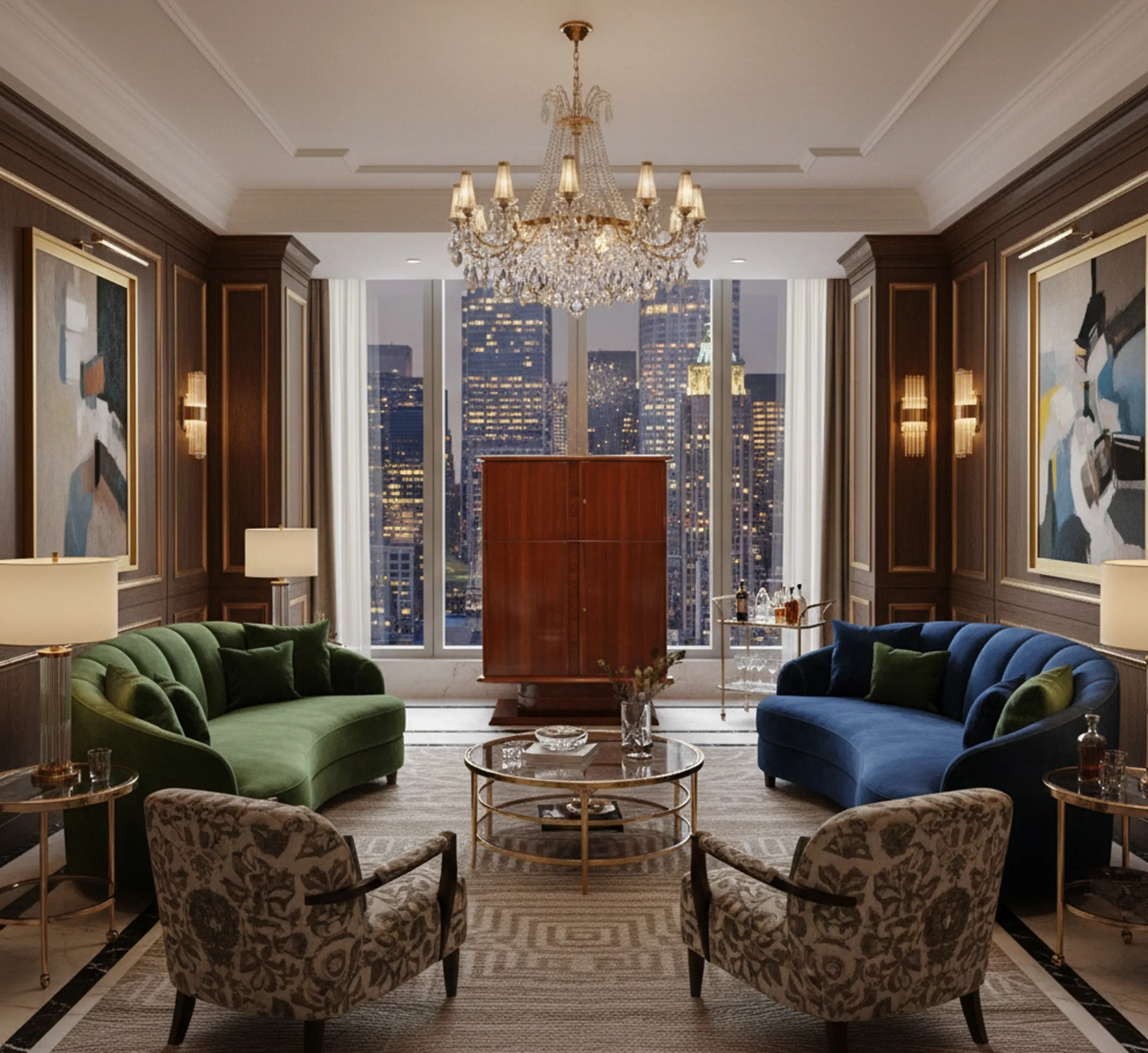 Antiker Bar in eleganter zeitgenössischer Lounge