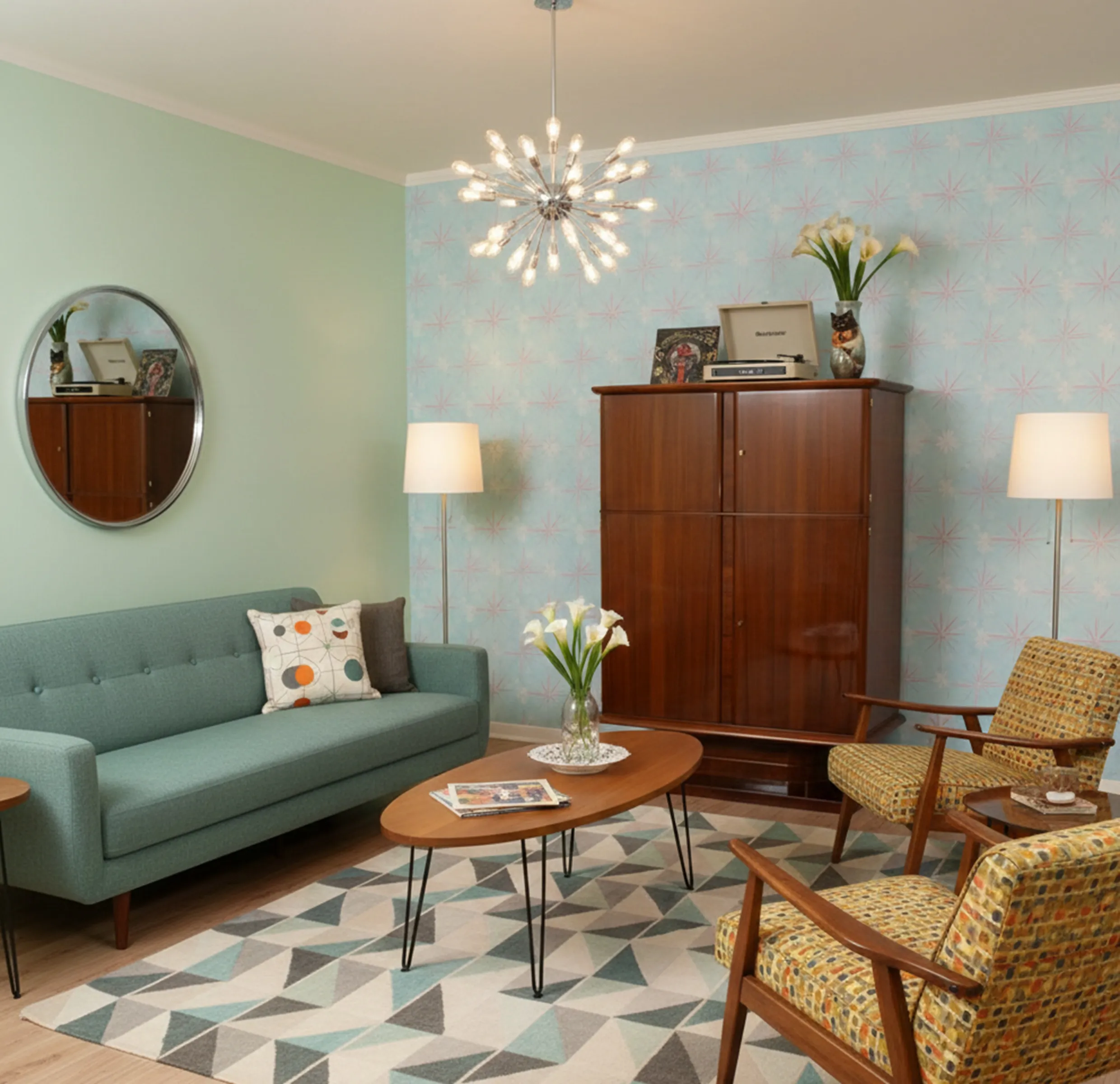 Bar antigo em uma sala confortável com decoração vintage.