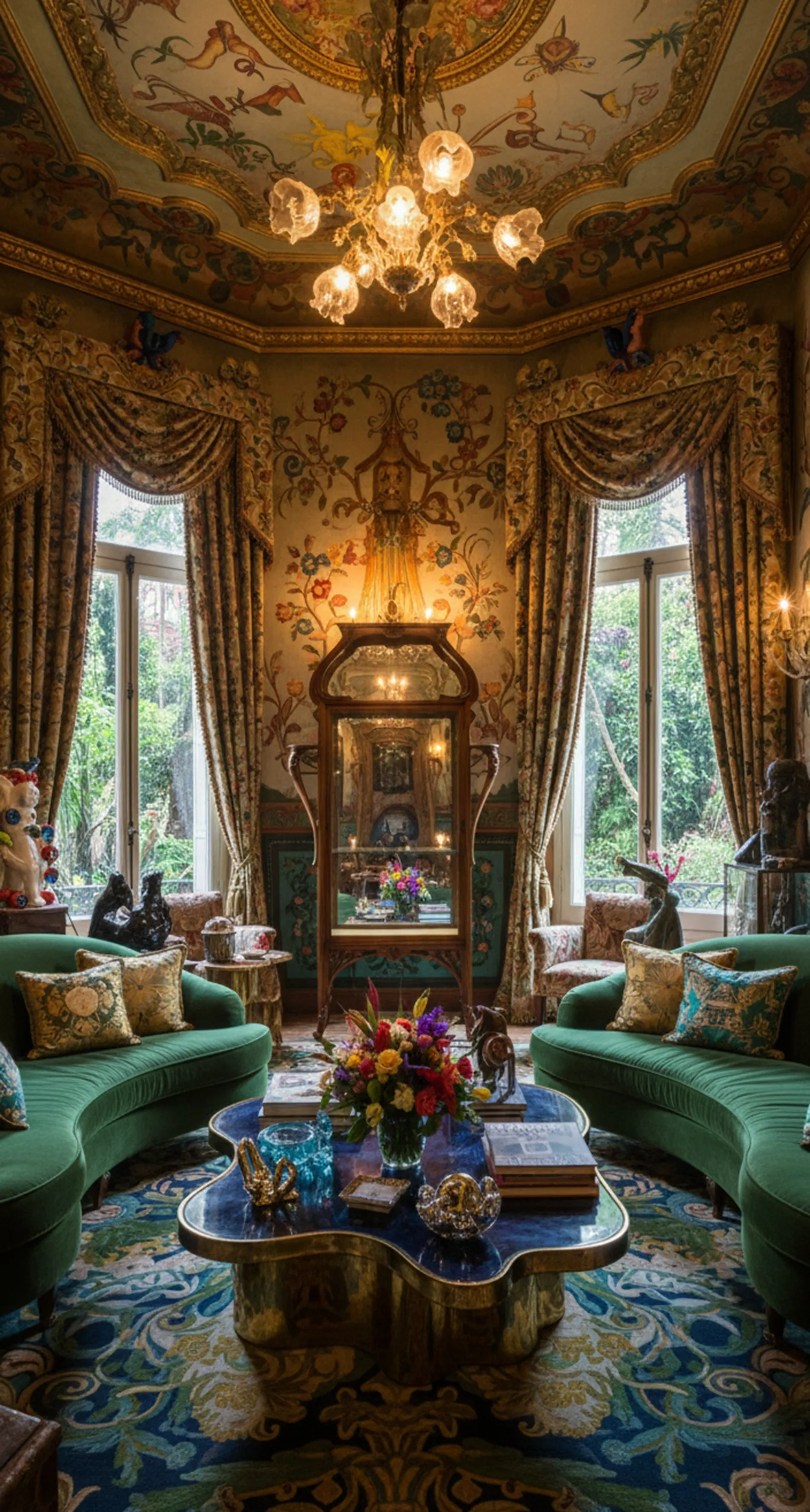 vitrine antique avec décoration élaborée dans un salon