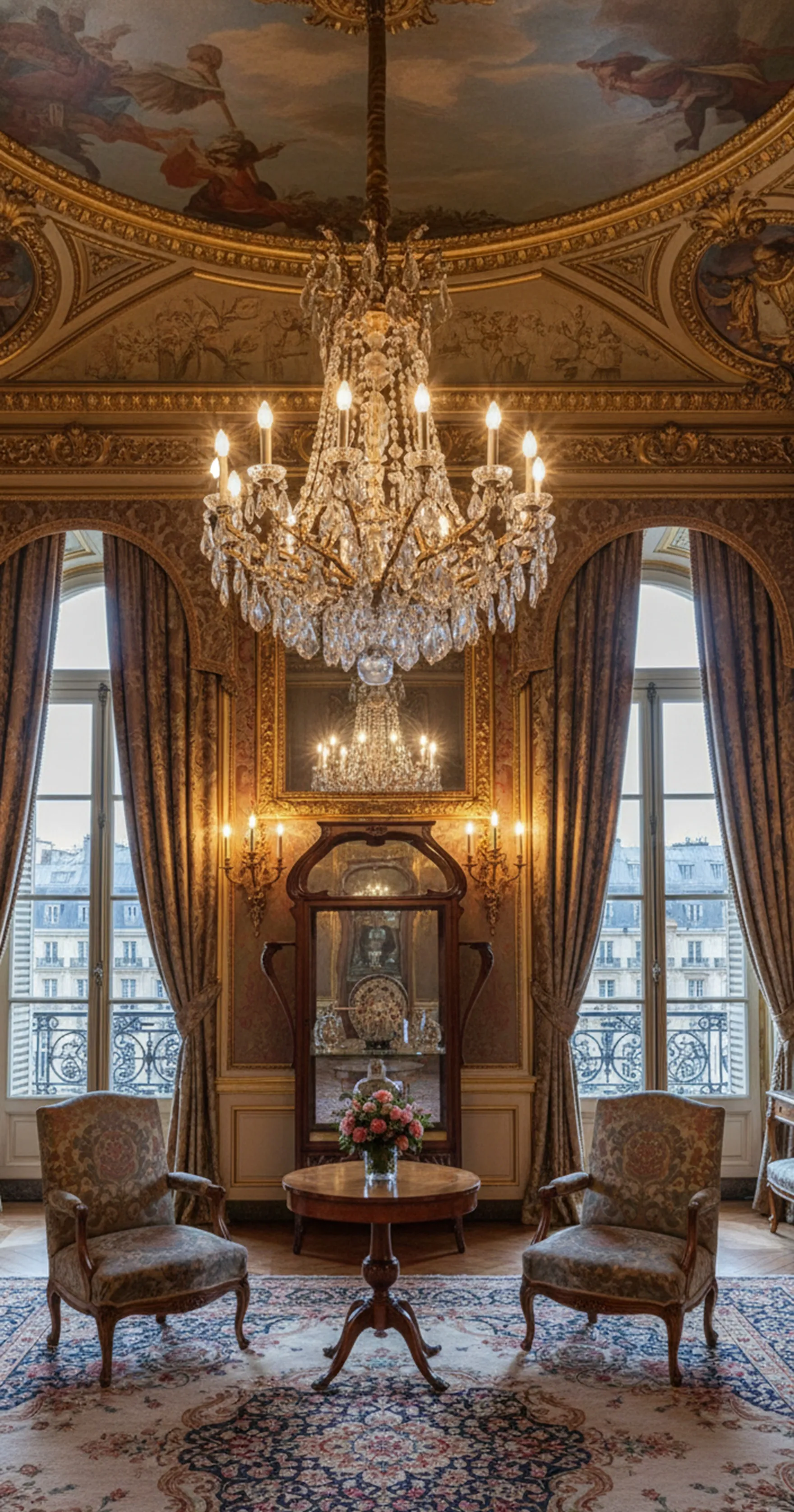 vitrine antiga com vidro em sala elegante