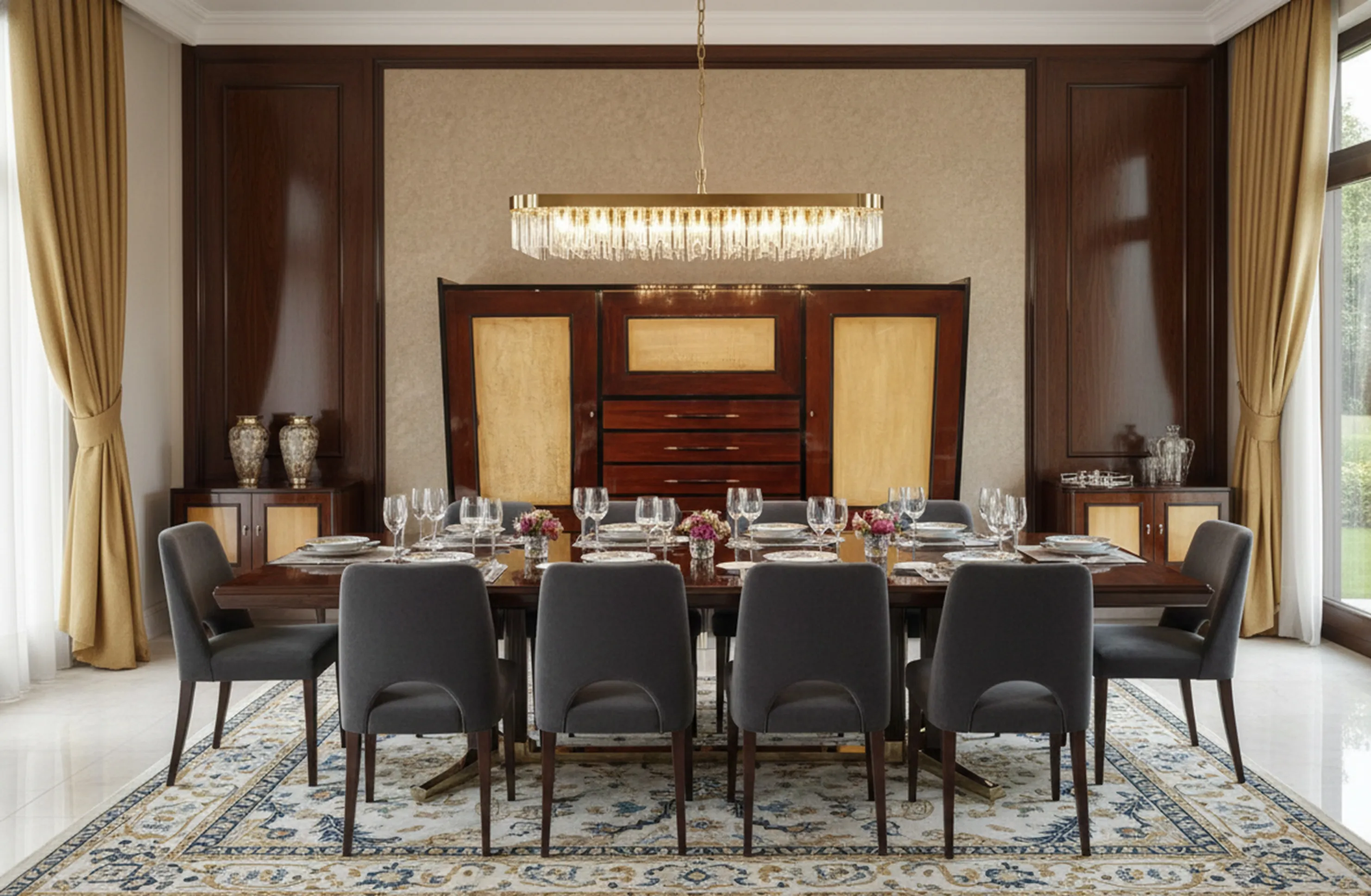 libreria antica con design elegante e dettagli decorativi in una sala da pranzo moderna