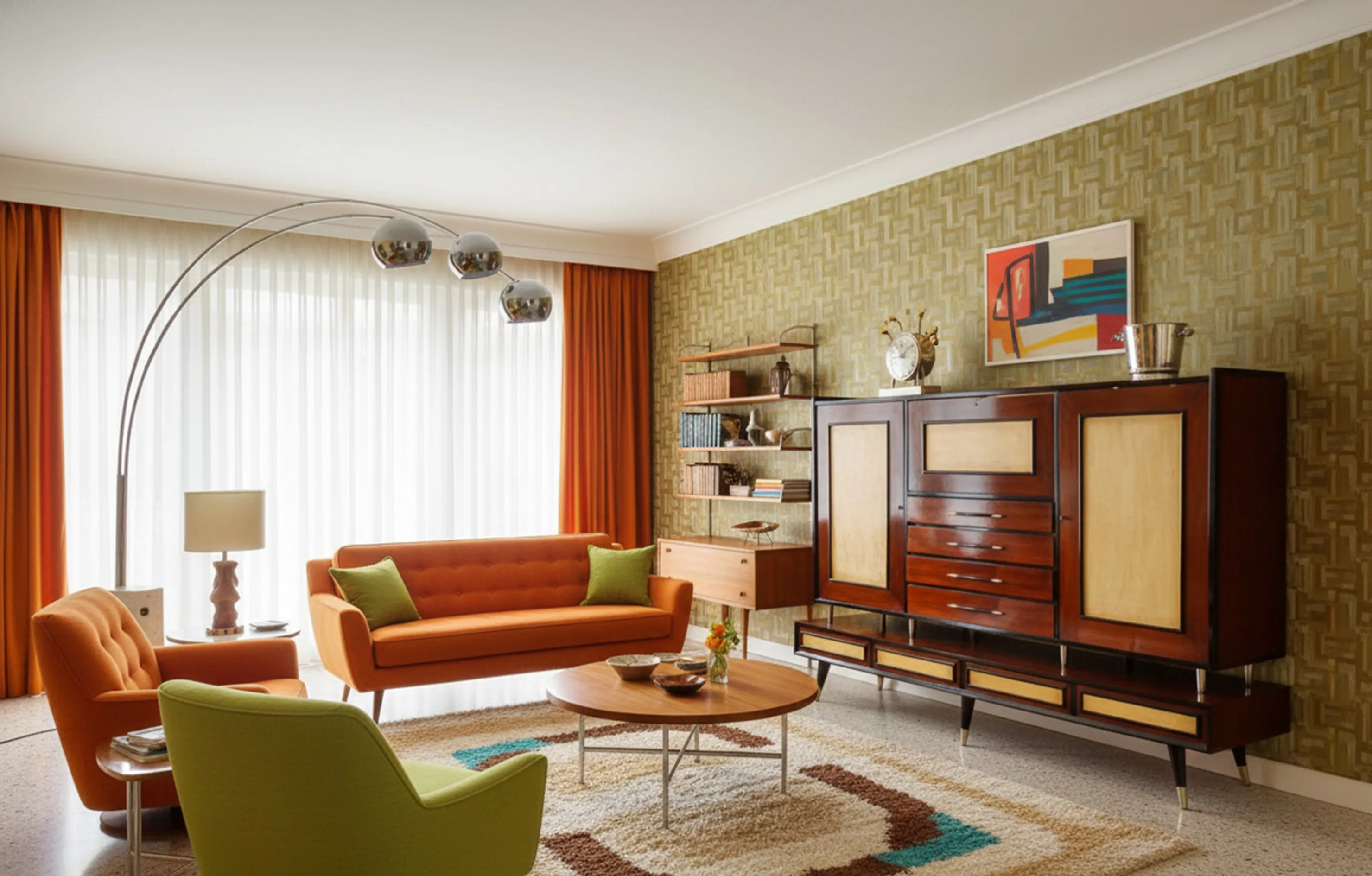 libreria antica con decorazione moderna, mobili vari