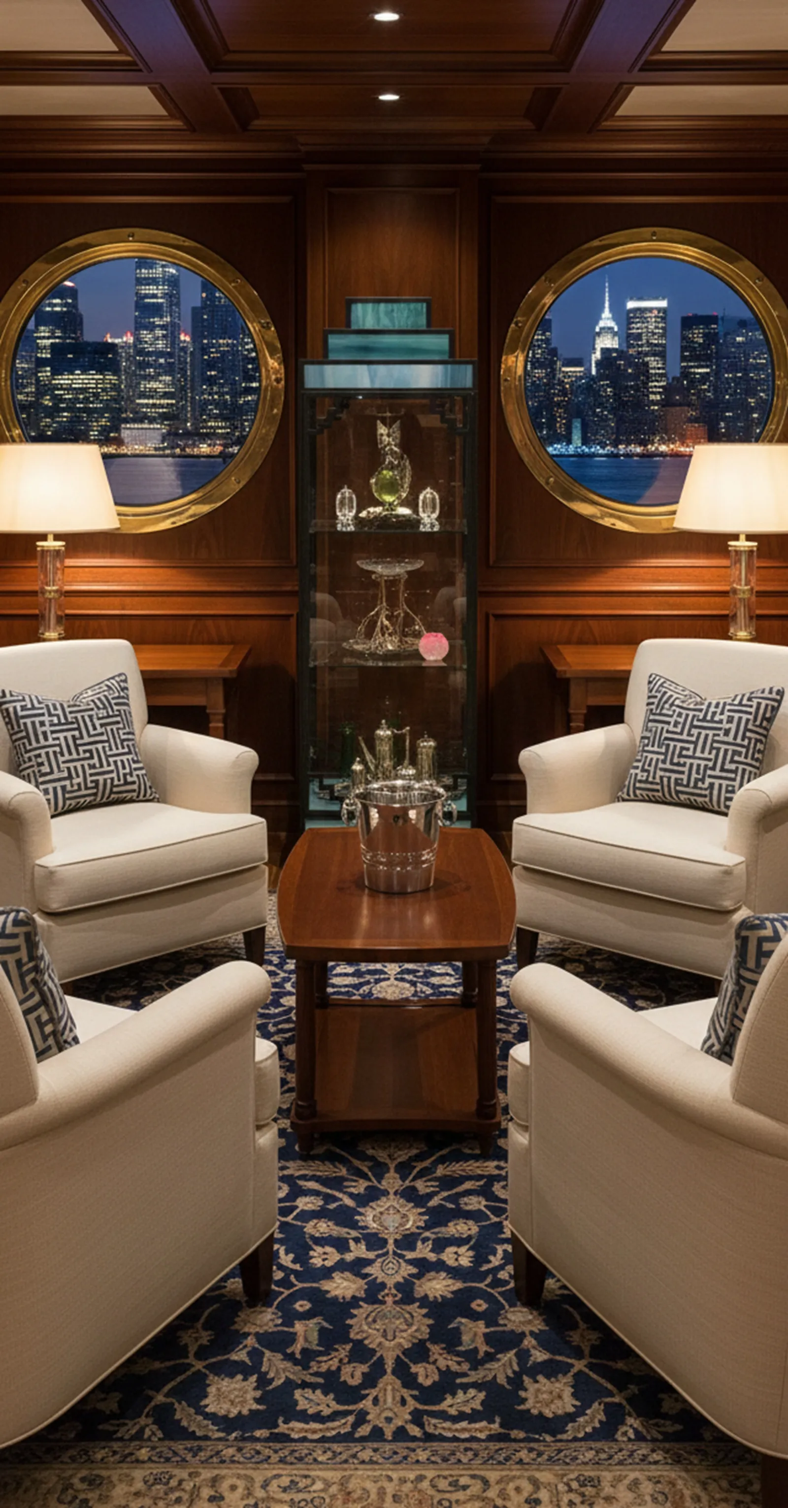 vetrina antica che espone oggetti decorativi in un soggiorno