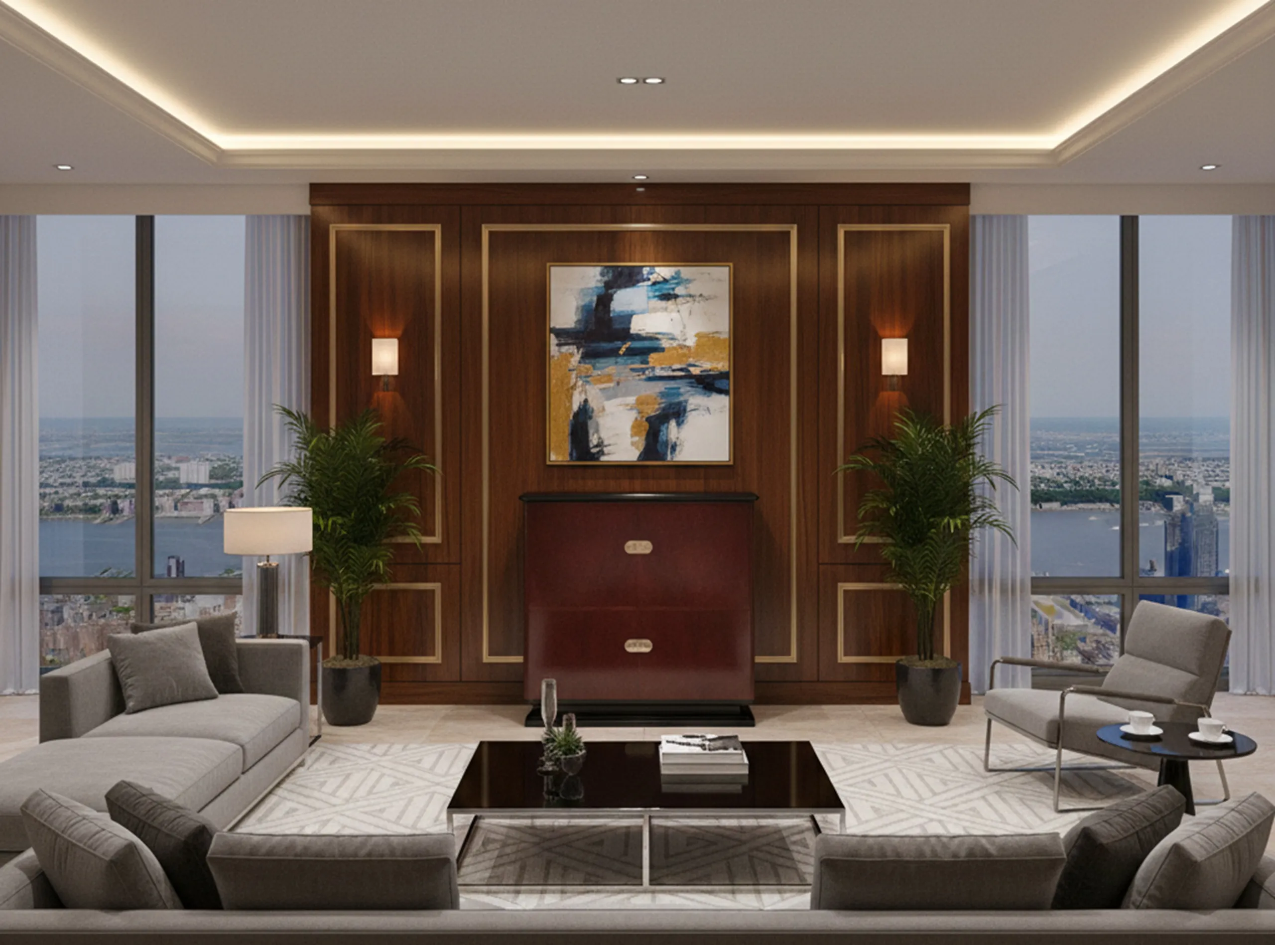 خزانة كتب قديمة في غرفة أنيقة بها نباتات.